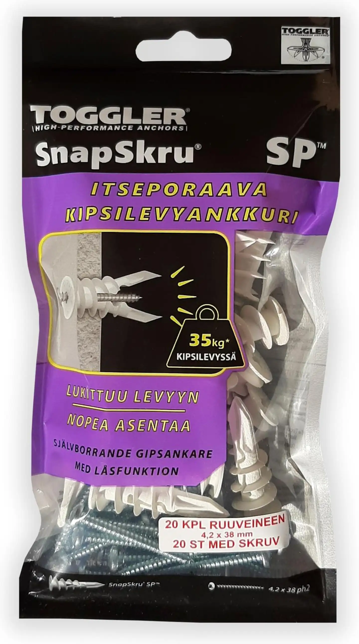 Toggler SnapSkru SP5-20 kipsilevyankkuri itseporaava 20kpl - 1