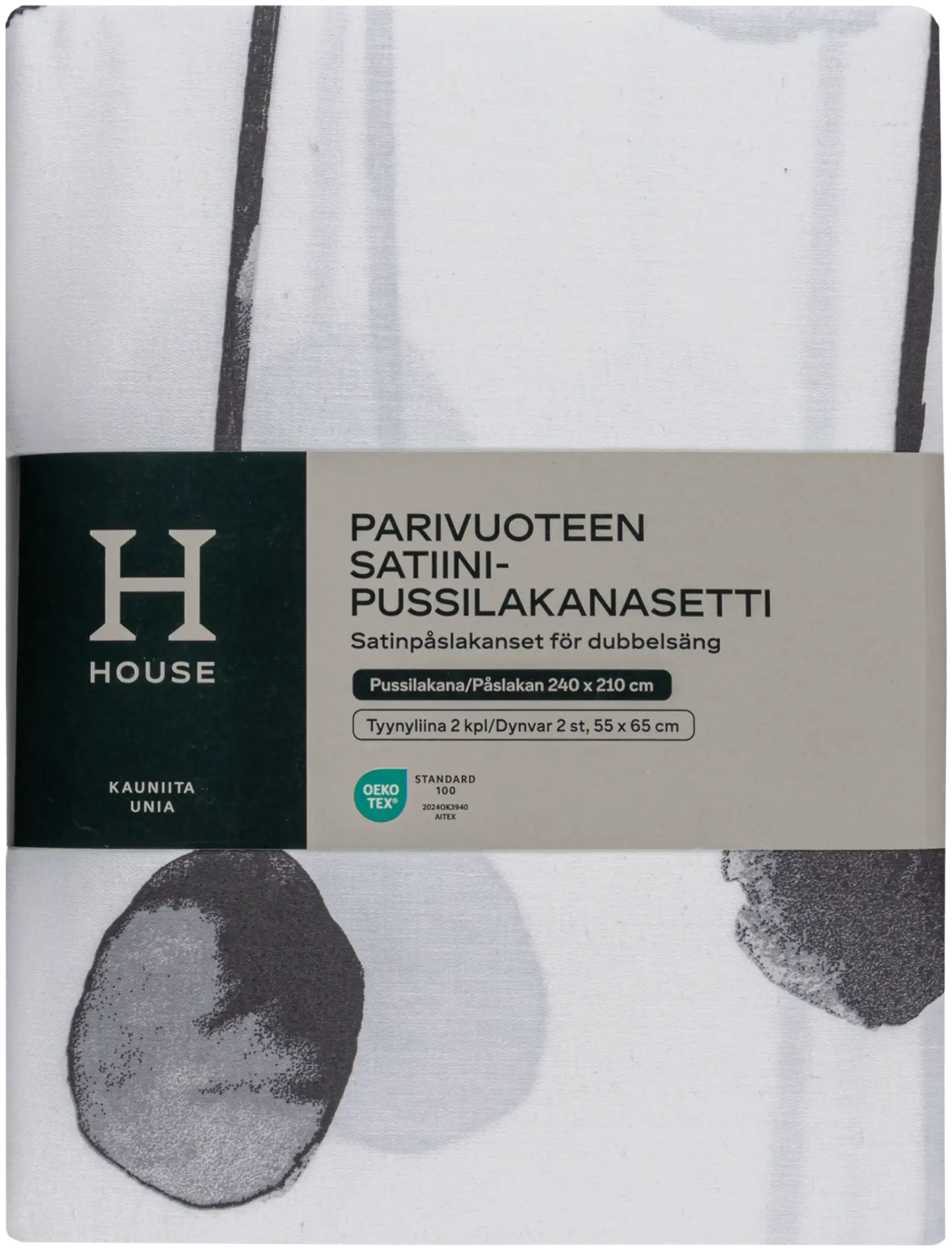 House parivuoteen satiinipussilakanasetti Poppy - Musta/valkoinen - 2