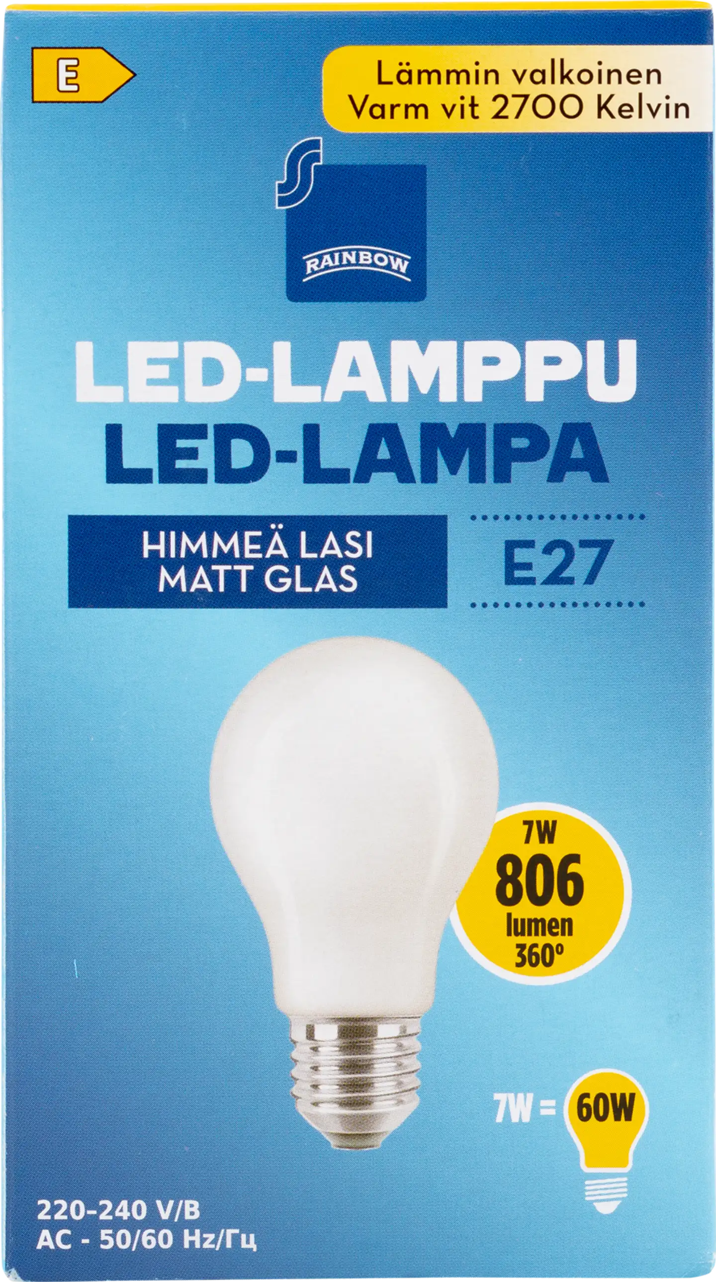 Rainbow LED-lamppu 7W E27 2700K 806lm huurrettu lasi - 1