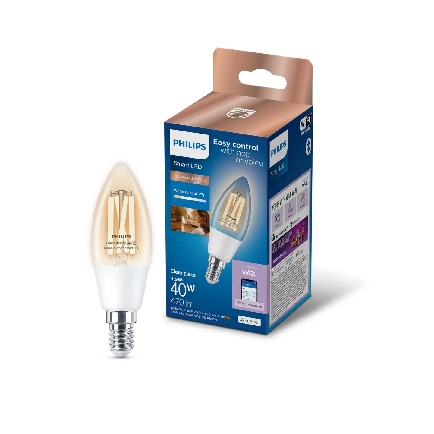 Philips Smart Lighting LED-filamenttilamppu 5W C35 E14 2700-6500K 470lm kirkas - 2