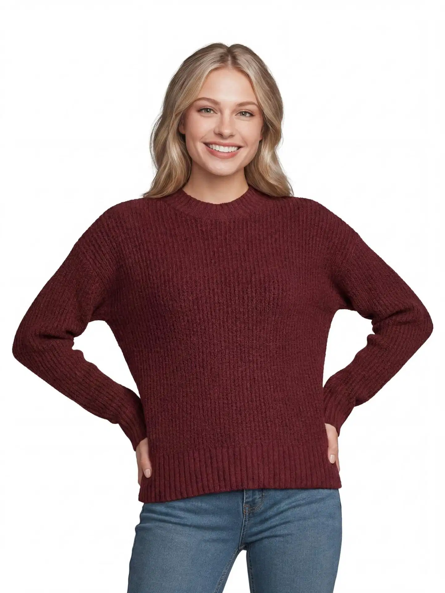 House naisten neulepusero kilppari soft 213H264013 - wine red as cutting - 1