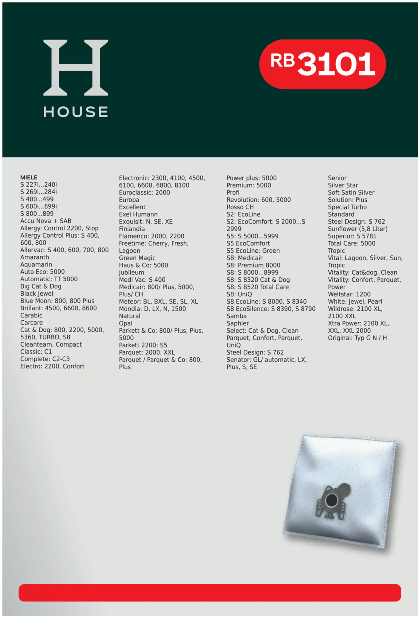 House RB3101 pölypussi 4 kpl + moottorisuodatin - 4