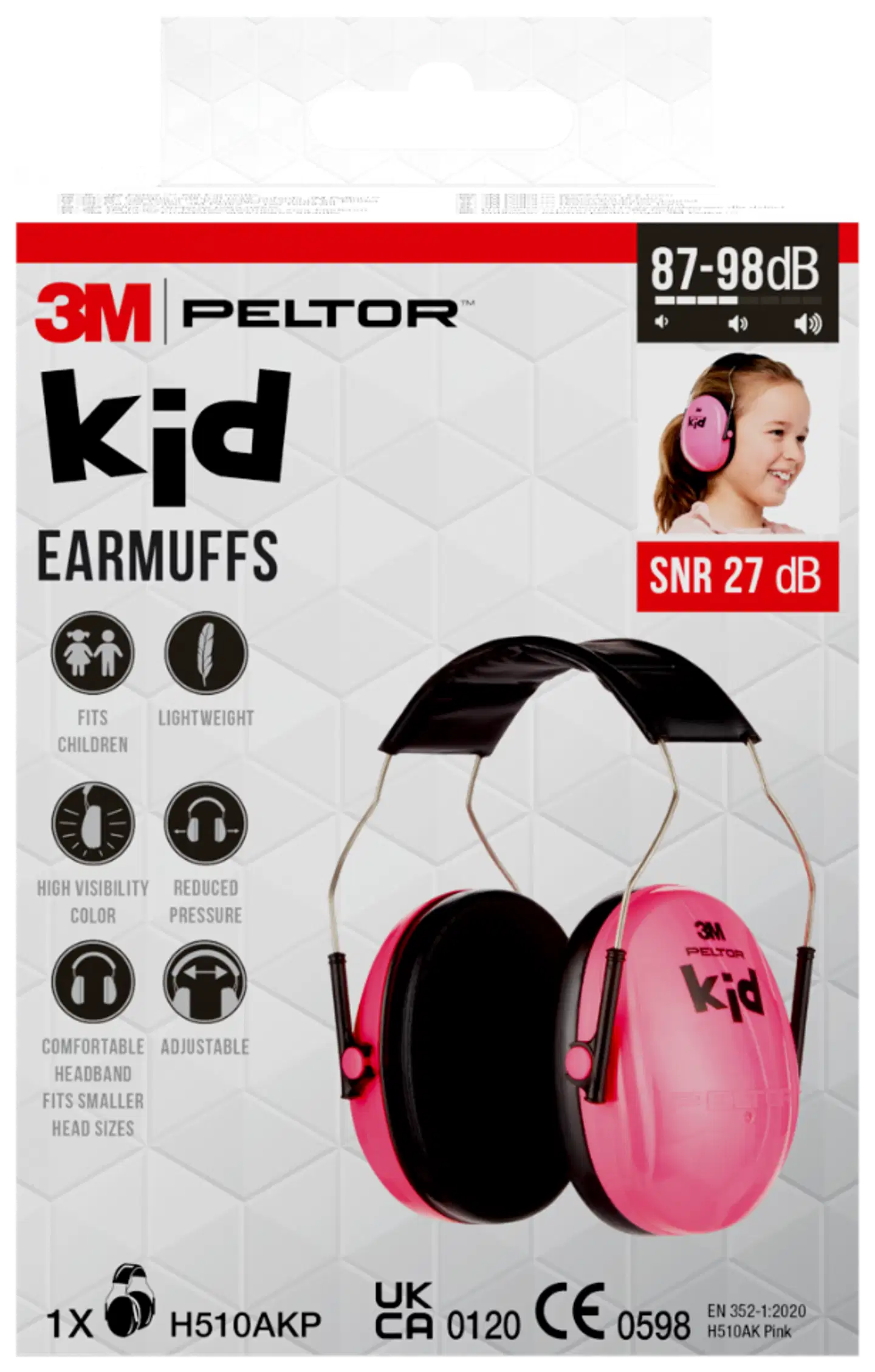 3M™ lasten PELTOR™-kuulonsuojain H510AKP, SNR-arvo 27 dB, vaaleanpunainen - 1