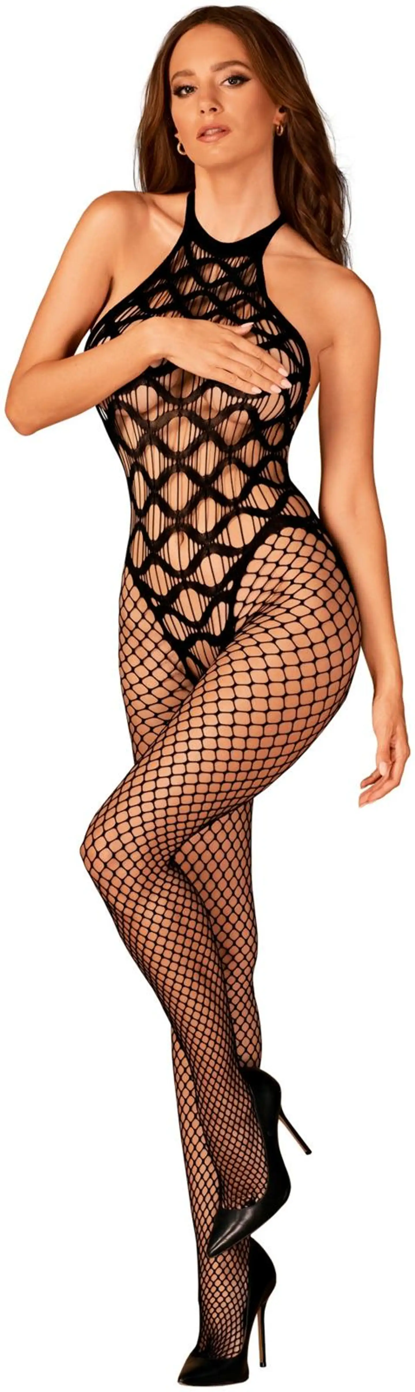 OBSESSIVE Sexy Net Catsuit S/M/L - MUSTA - 1