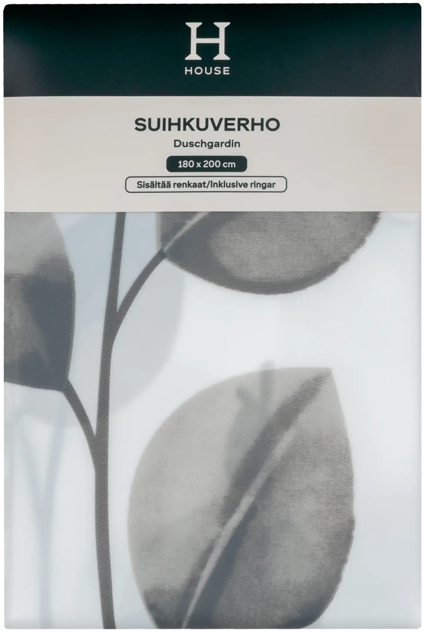 House suihkuverho Falling leaves 180x200 cm, mustavalkoinen