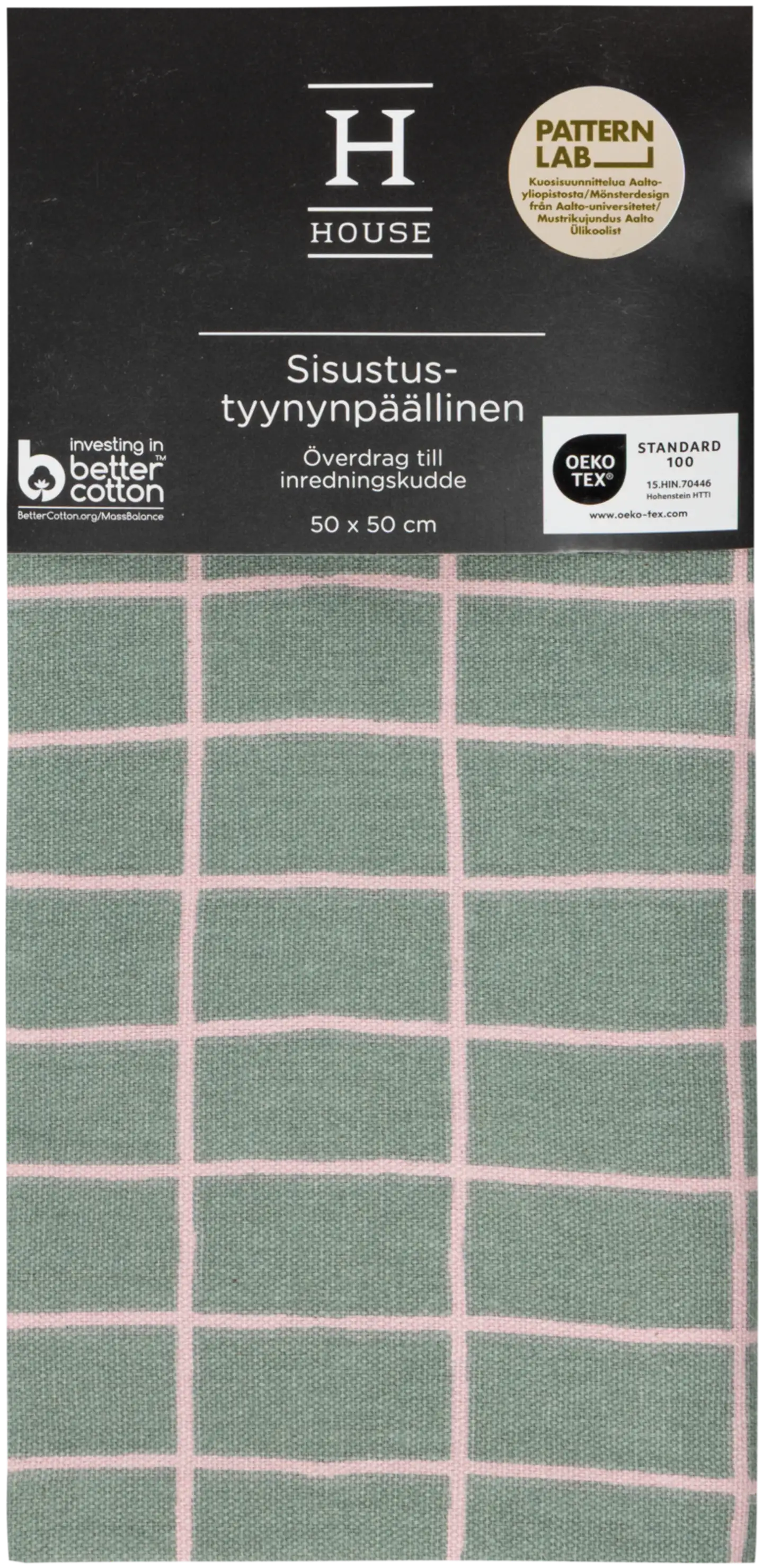 House sisustustyynynpäällinen Elonkorjuu 50x50 cm vihreä/vaaleanpunainen PatternLab - 2