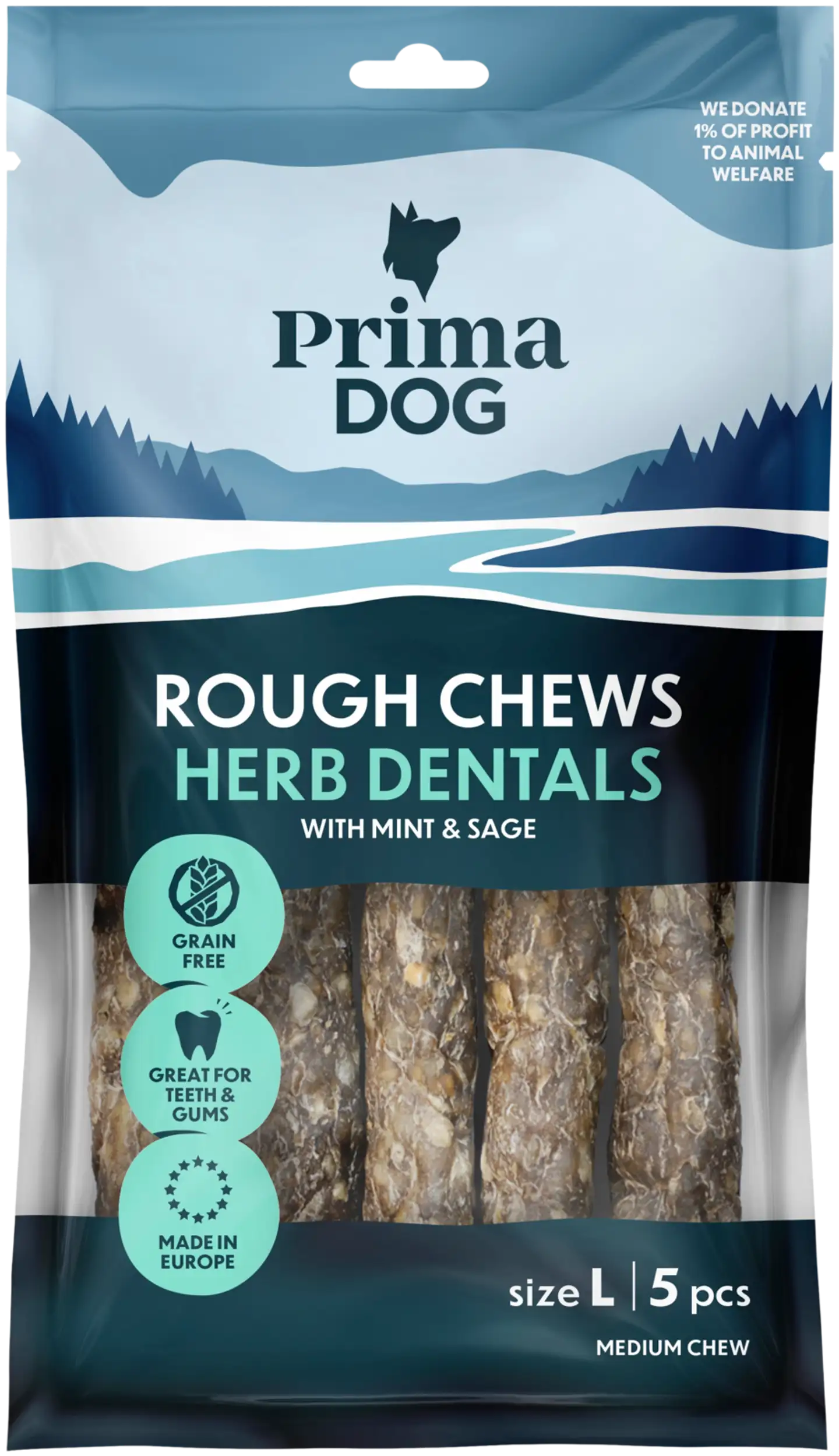 PrimaDog Rough Chews Hammashoitoluu yrtti L 15 cm, 5 kpl, 175 g