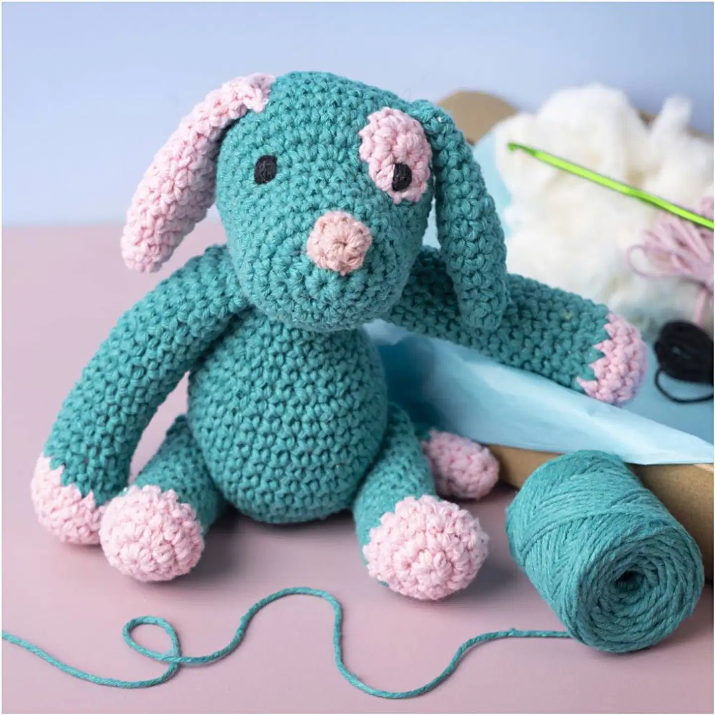 Amigurumi Askartelusetti, Koiranpentu, pastellinpinkki, tumma turk., 1pkk/ 1 pkt - 5