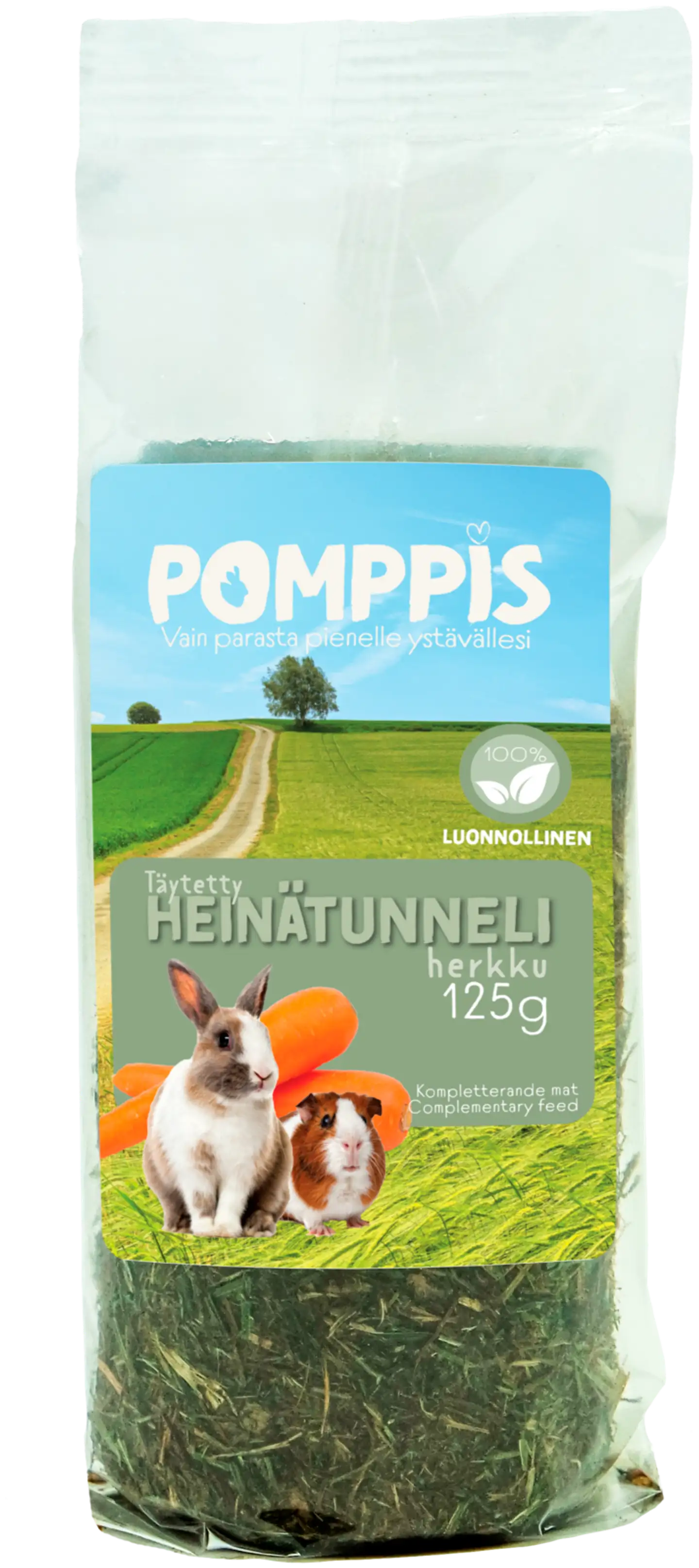 Pomppis jyrsijän täytetty heinä-herkkutunneli 125g - 1