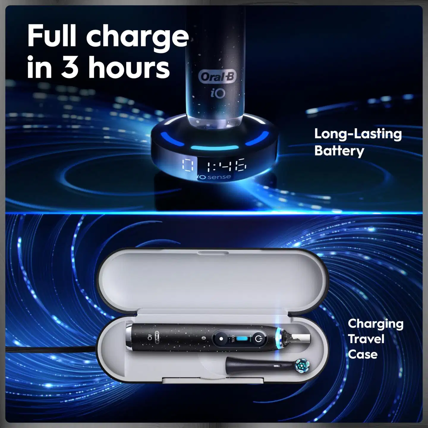 Oral-B iO10 Cosmic Black sähköhammasharja + lataava matkakotelo + hammasharjateline - 13