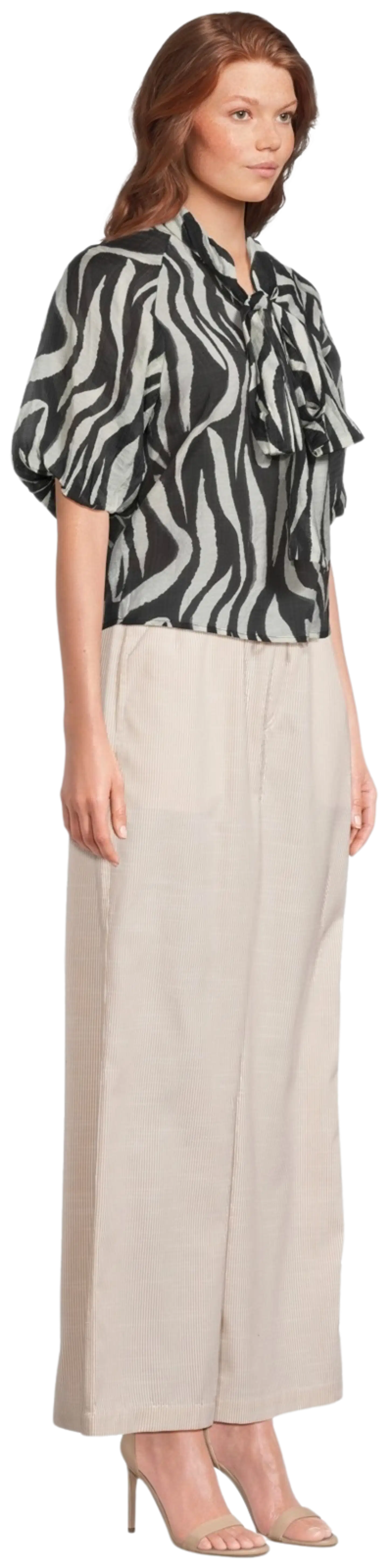 WKLY. naisten leveälahkeiset housut 222W090223 - Beige stripe - 4