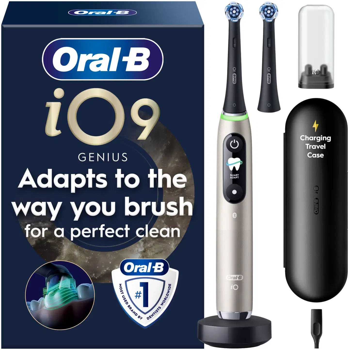 Oral-B iO9 -Sähköhammasharja Lunar Gold, 2 vaihtoharjaa, lataava matkakotelo - 1
