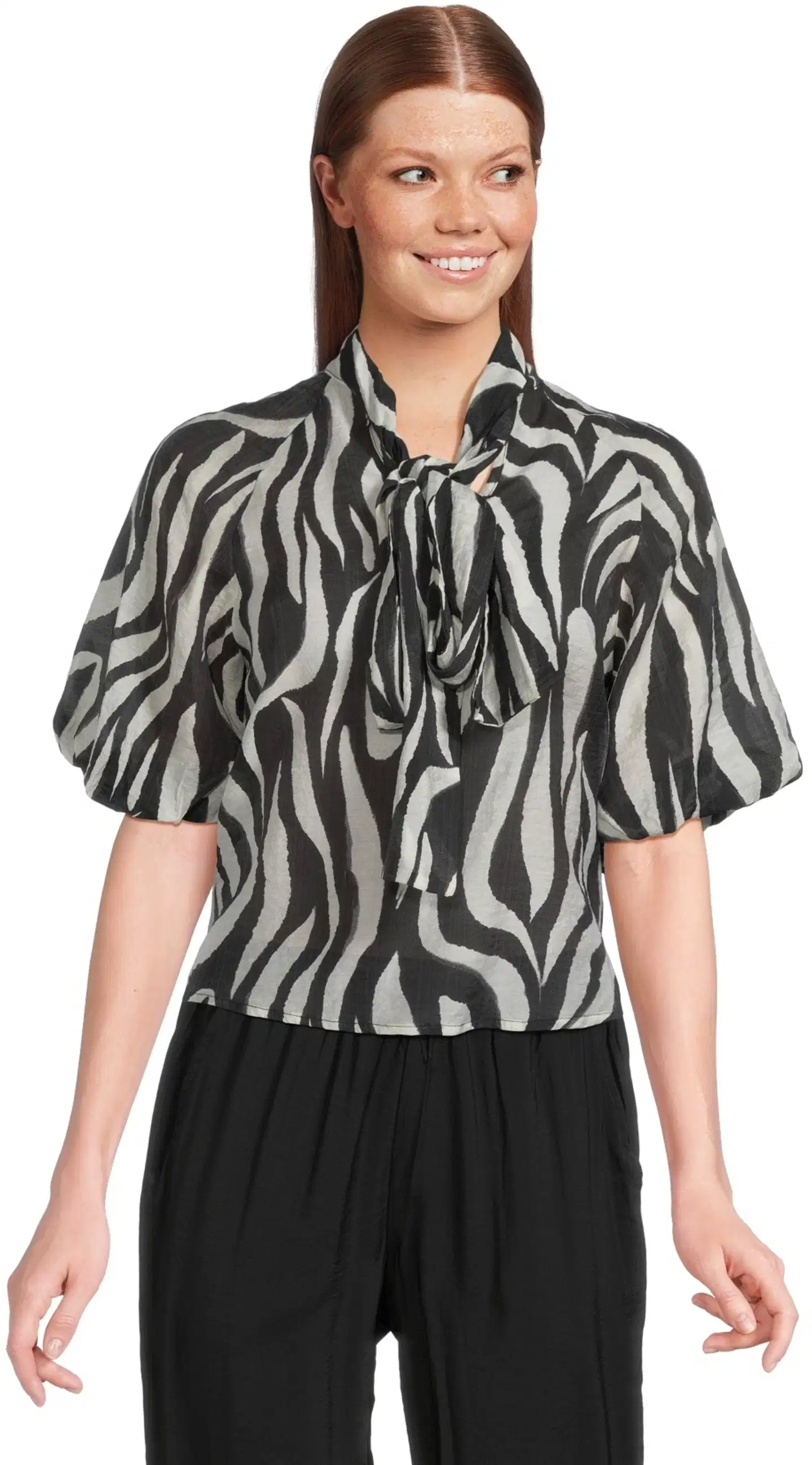 WKLY. Naisten kusosillinen pusero, rusetti ja pussihiha yksityiskohdat - Printet - 1