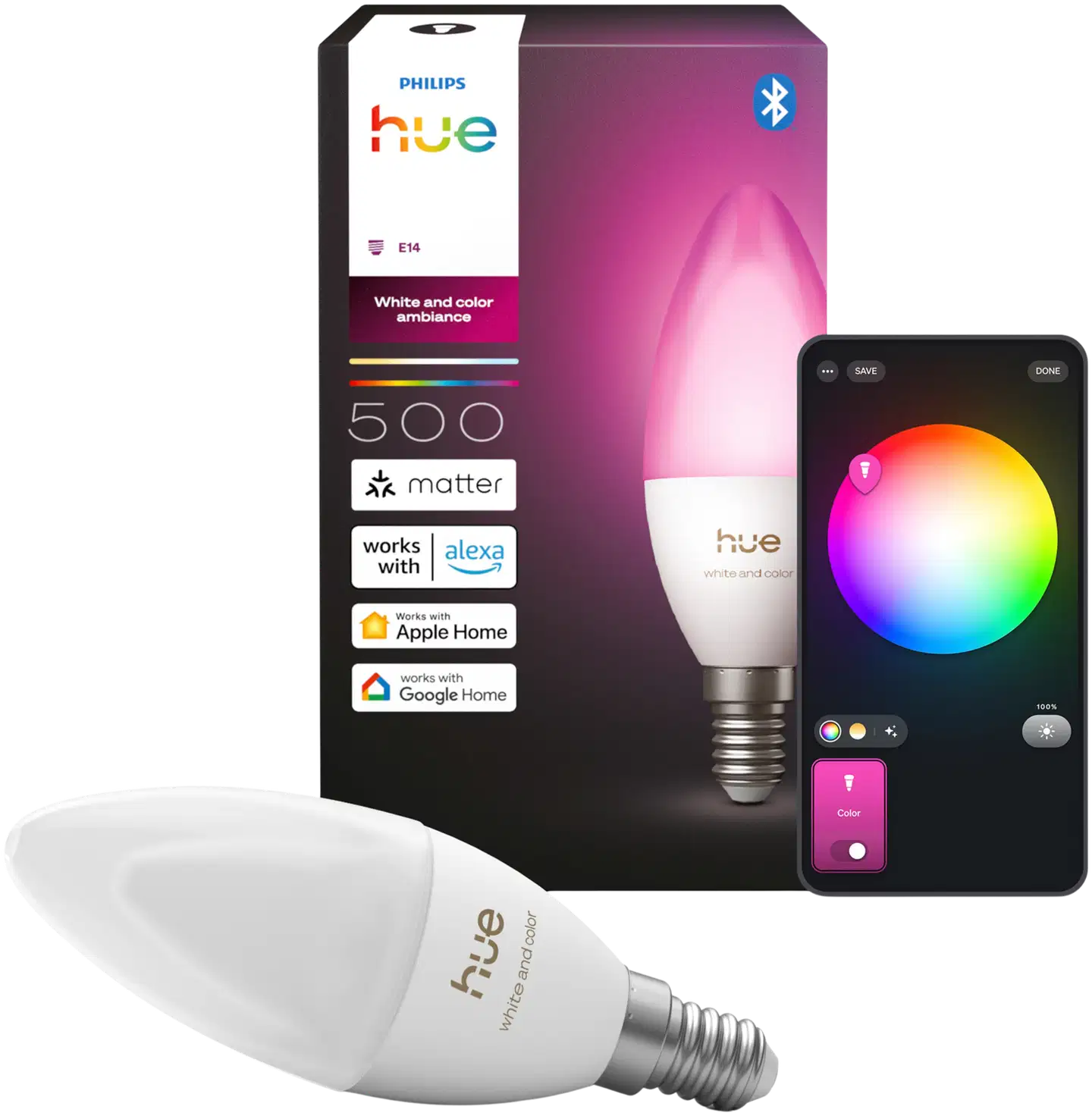 Philips Hue LED-kynttilälamppu B39 E14 säädettävä lämpimästä viileään - 1