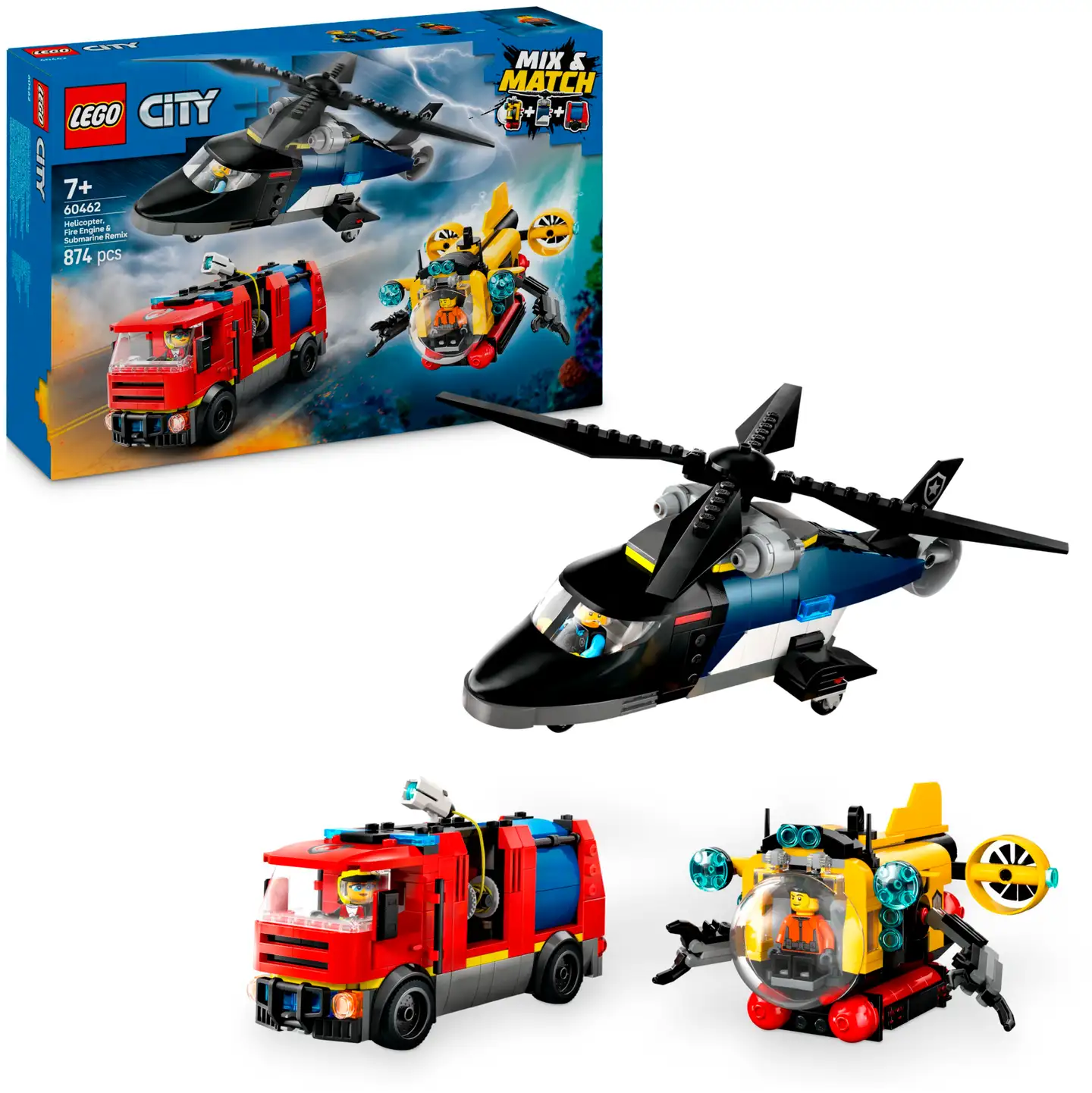 LEGO® City Great Vehicles 60462 Helikopteri, paloauto ja sukellusvene yhdessä - 1