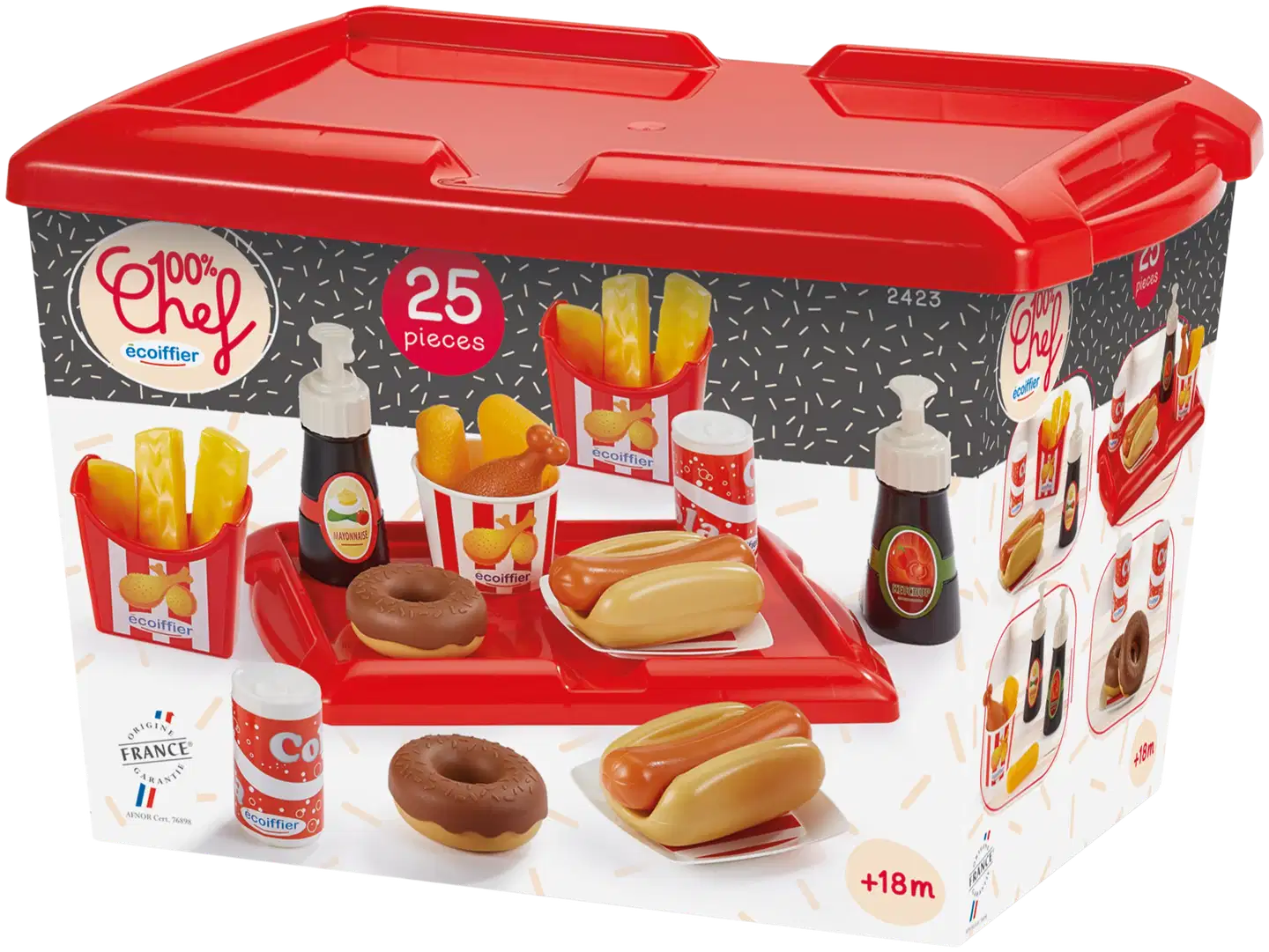 Ecoiffier - 100 % Chef - Hot dogit ja herkut -leikkisetti 25 osaa - 1