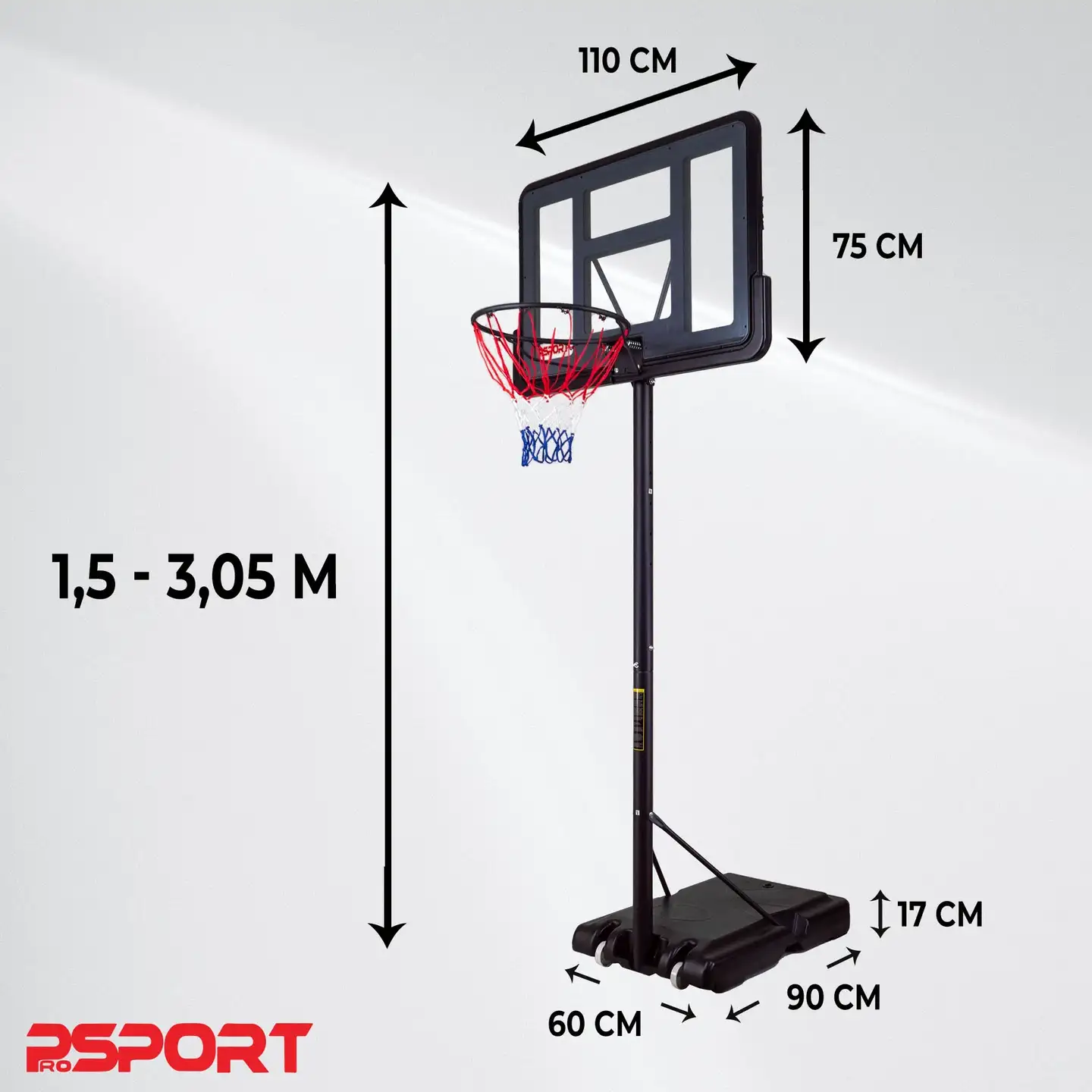 ProSport koripalloteline 1,5-3,05 m - 7