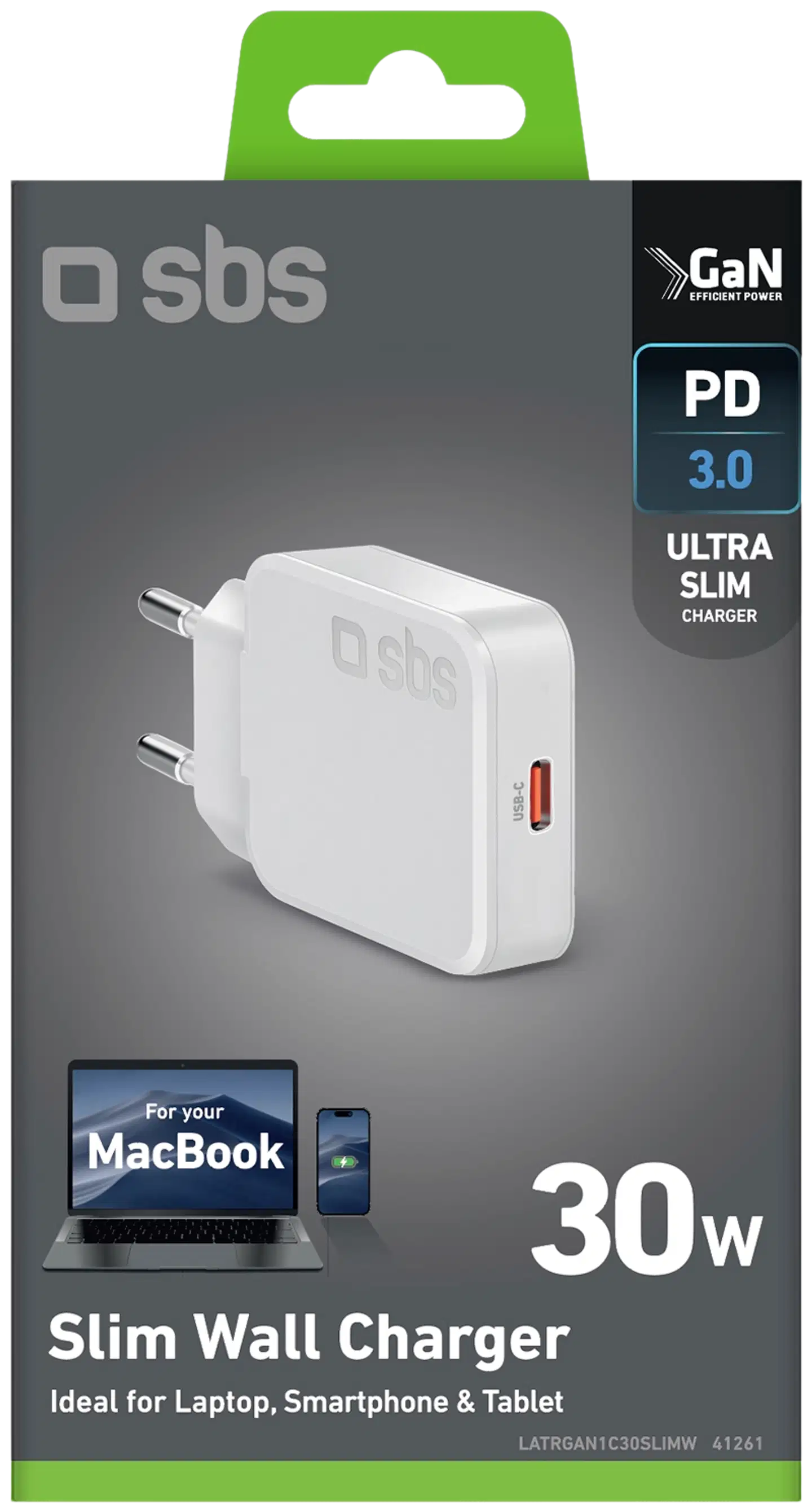 SBS GaN slim -seinälaturi USB‑C PD30W, valkoinen - 2