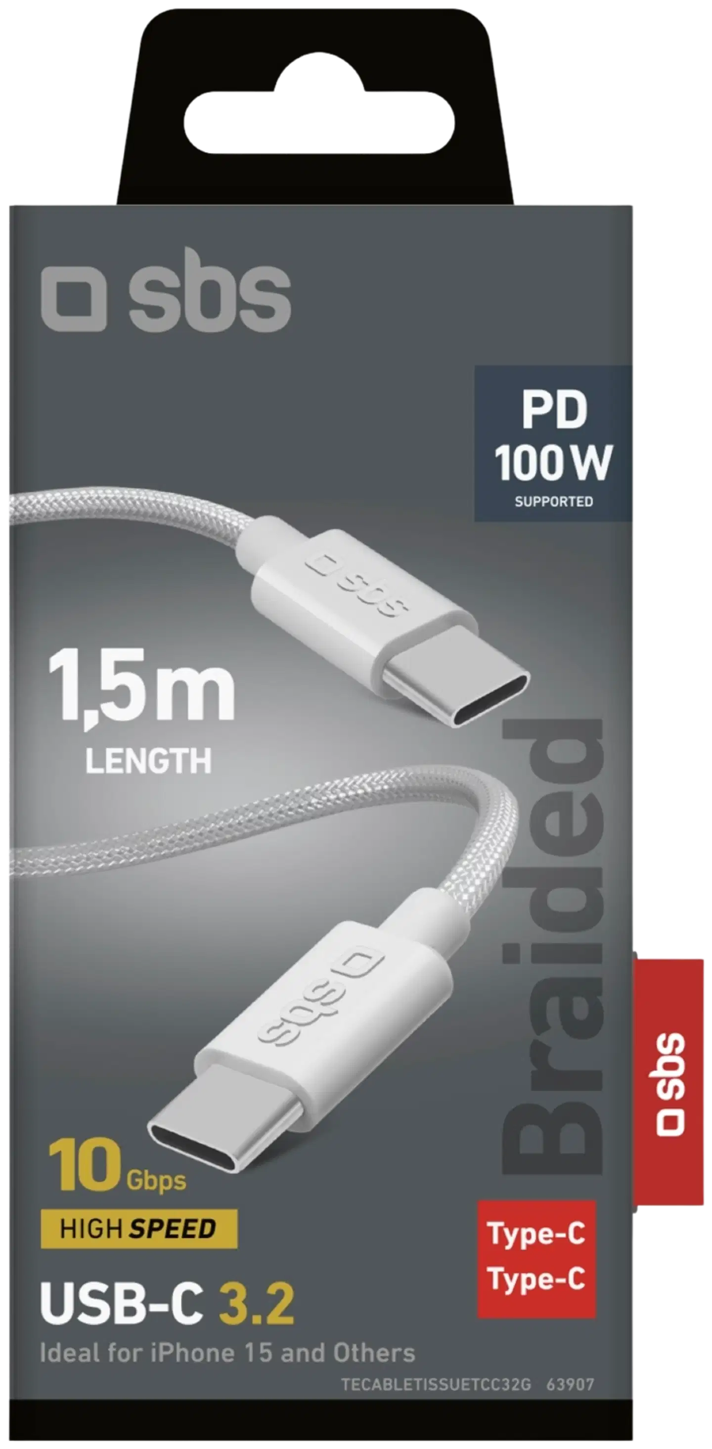 SBS latauskaapeli Usb-C To Usb-C punottu 1,5 M harmaa - 2