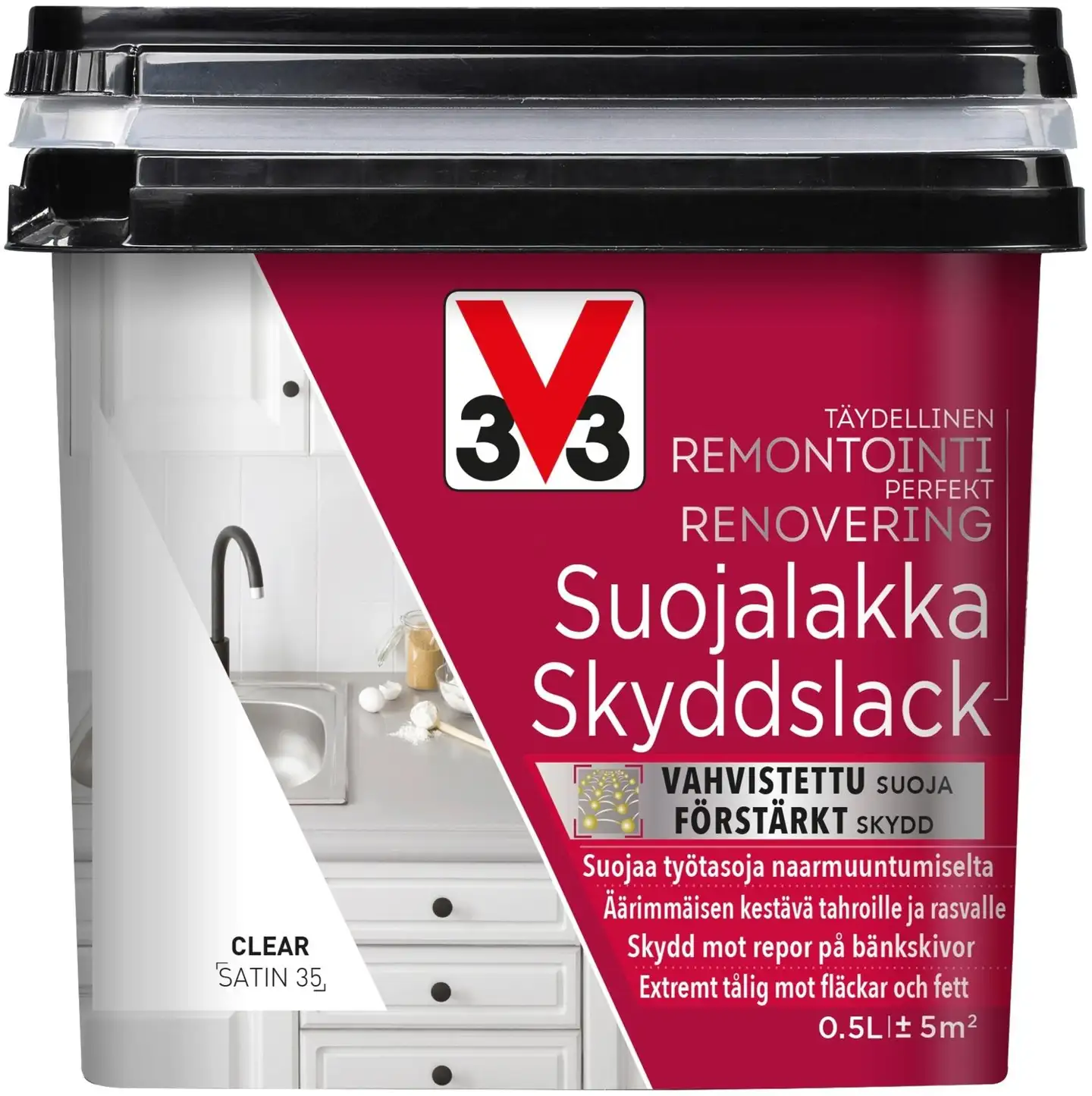 V33 Suojalakka työtasoille 500ml Clear satin 35