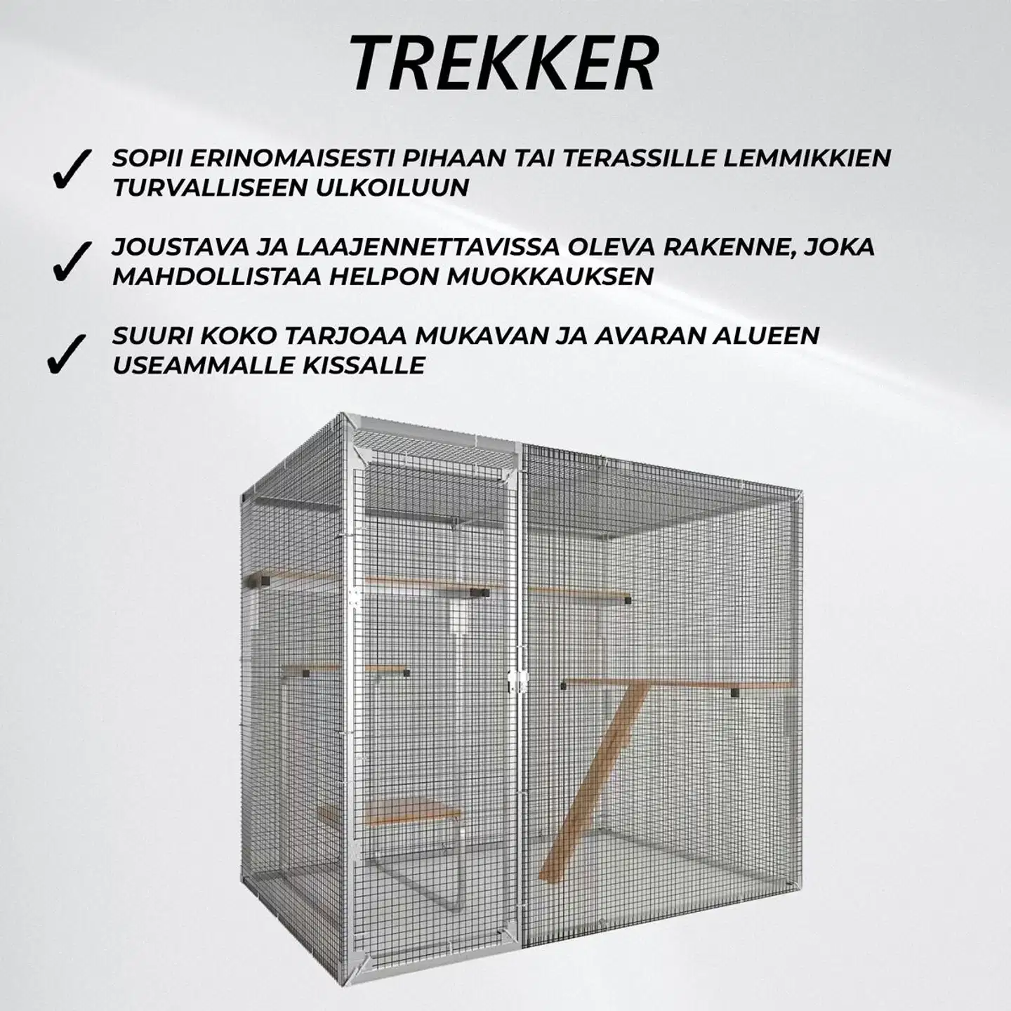 Trekker kissan ulkohäkki 2,5x1,5x1,95 m harmaa - 2