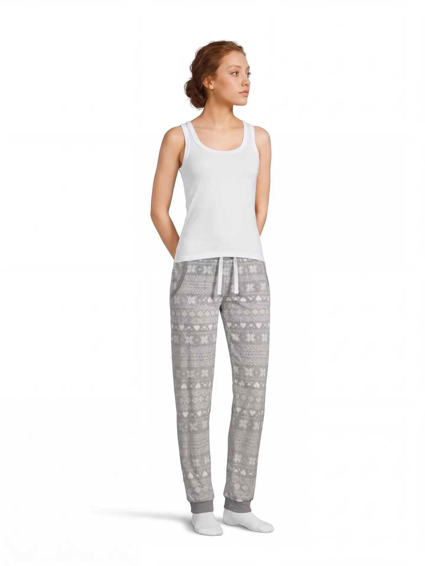 Actuelle naisten fleecehousut 212A382634 - Grey AOP - 4
