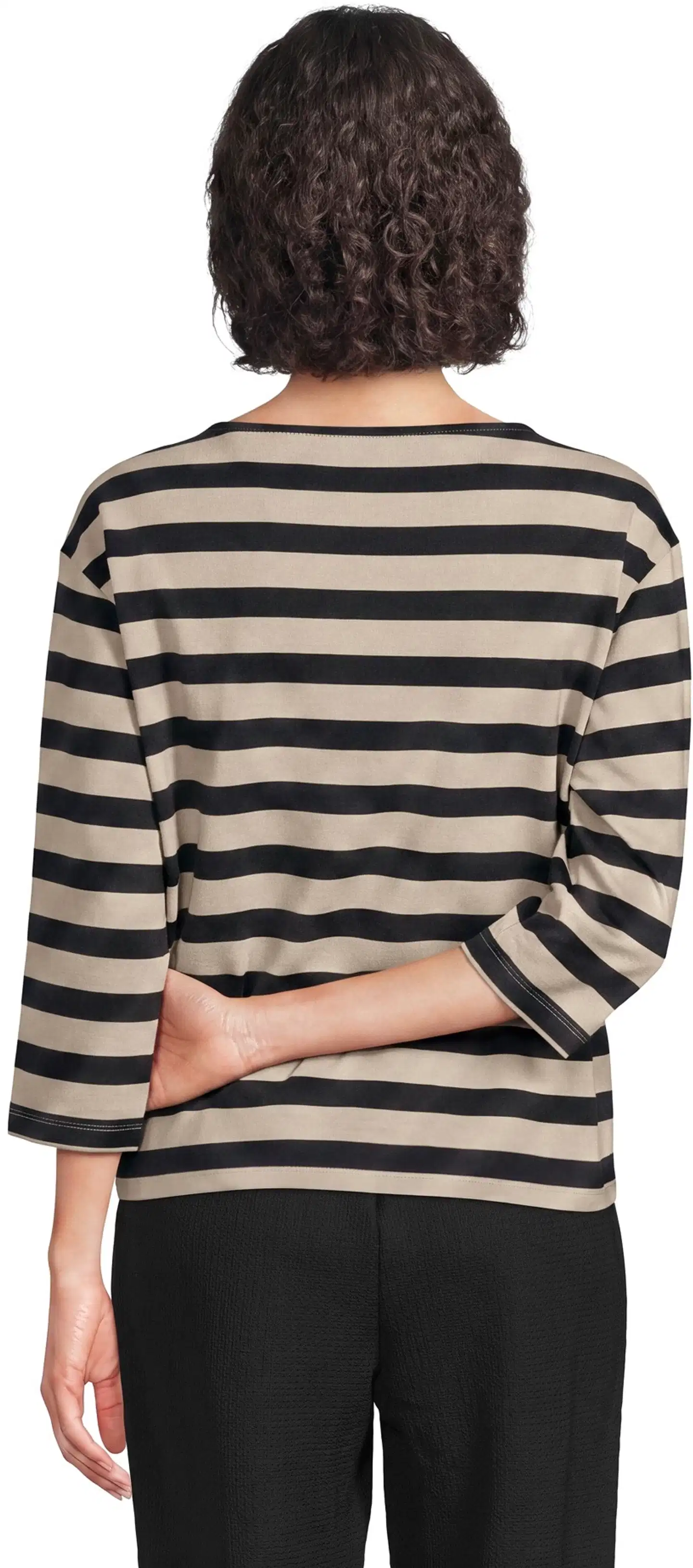 House naisten raidallinen trikoopusero venepääntiellä Rosy - Black&Taupe stripe - 4
