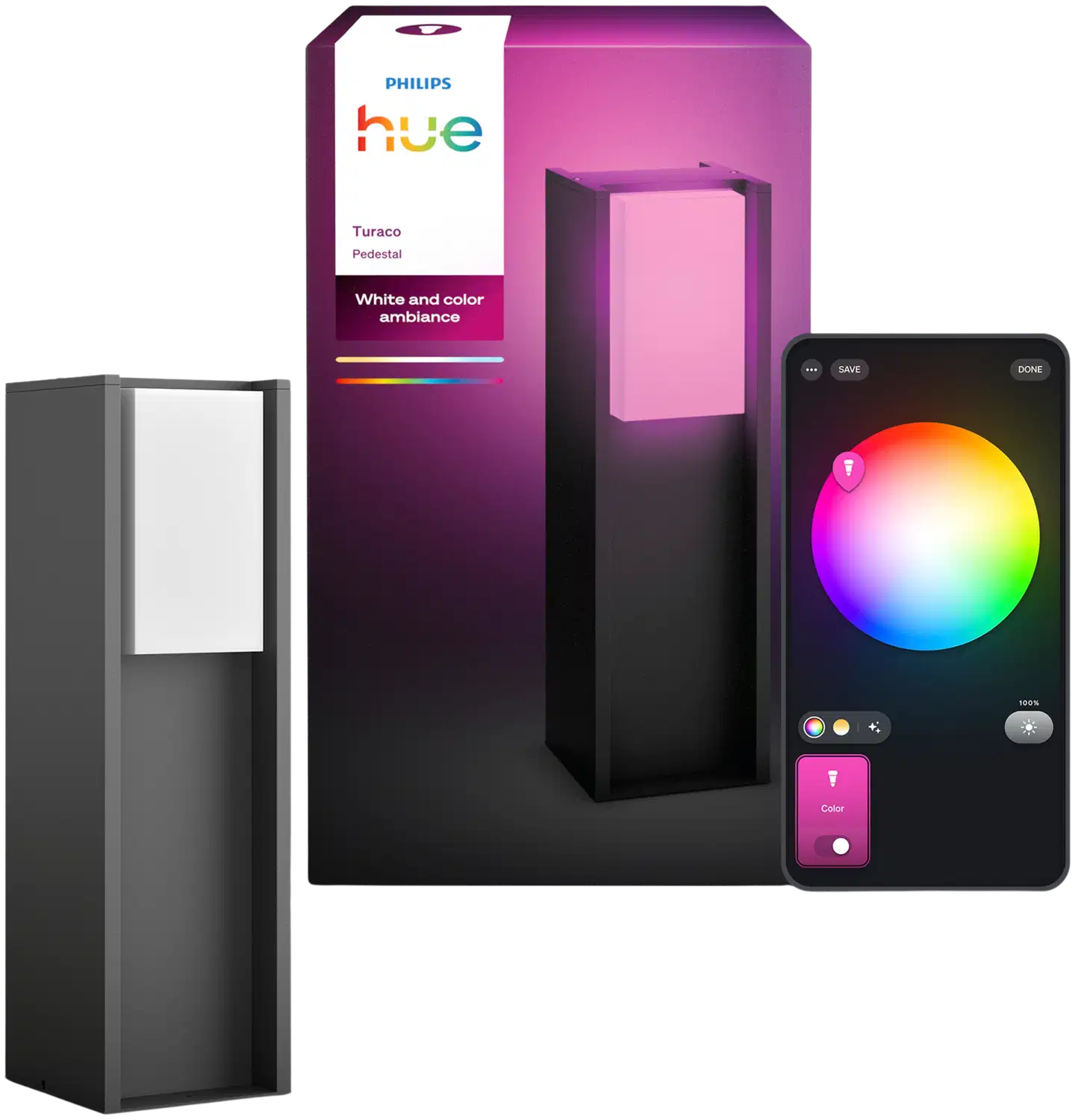 Philips Hue Turaco -pylväsvalaisin 8.1W 1000-20000K 1100LM anthracite säädettävä lämpimästä viileään - 1