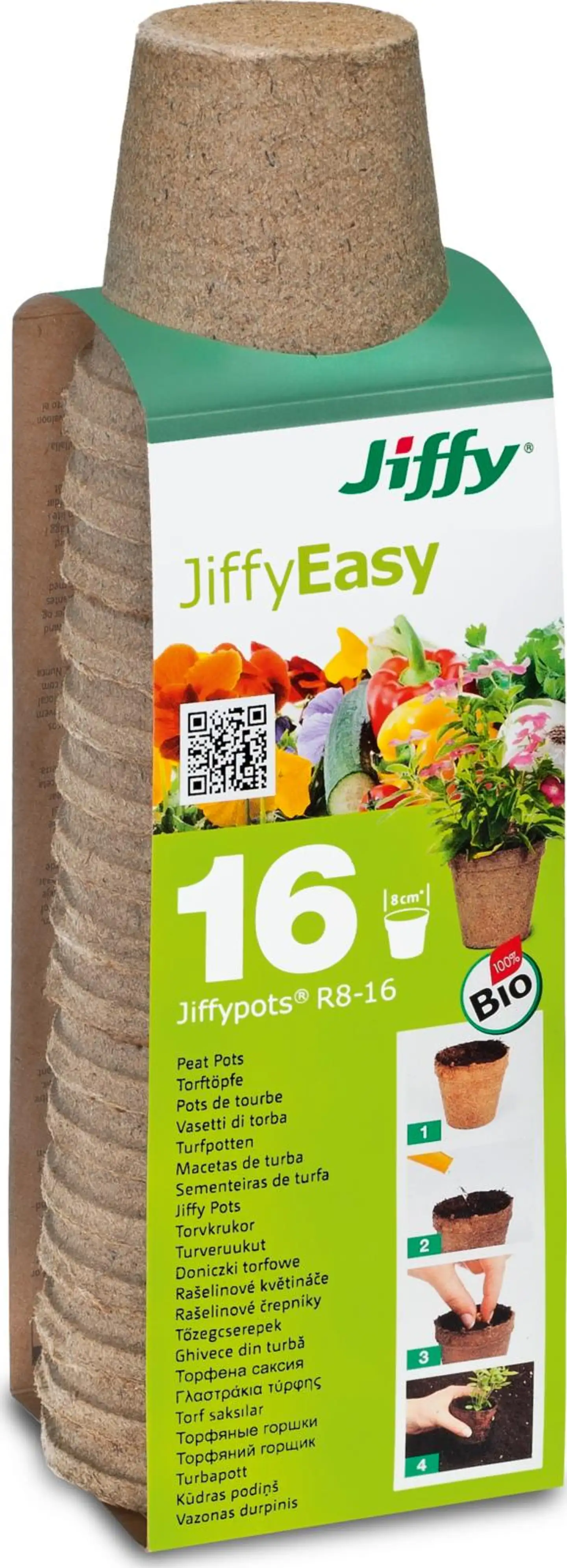 Jiffy turveruukku 8 cm pyöreä 16 kpl/pkt