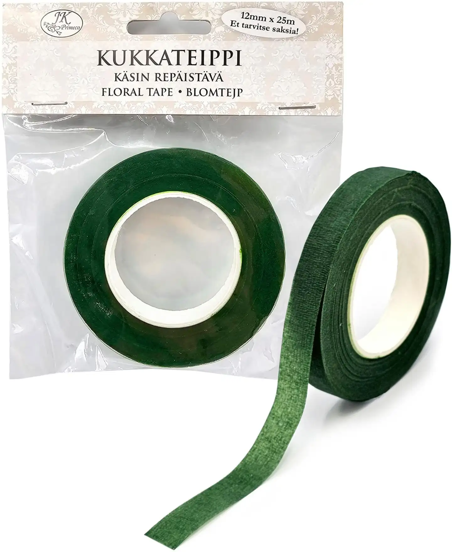 J.K. Primeco kukkateippi 12mm x 25m vihreä