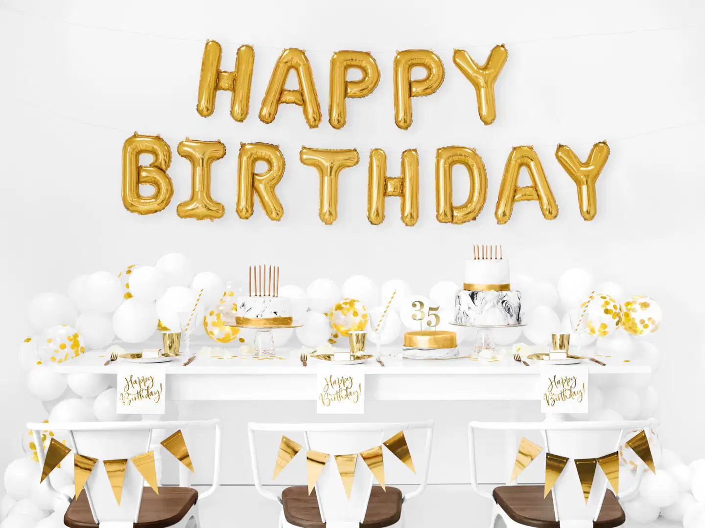 Ilmapallokeskus Happy Birthday foliopallosetti kullanvärinen - 2