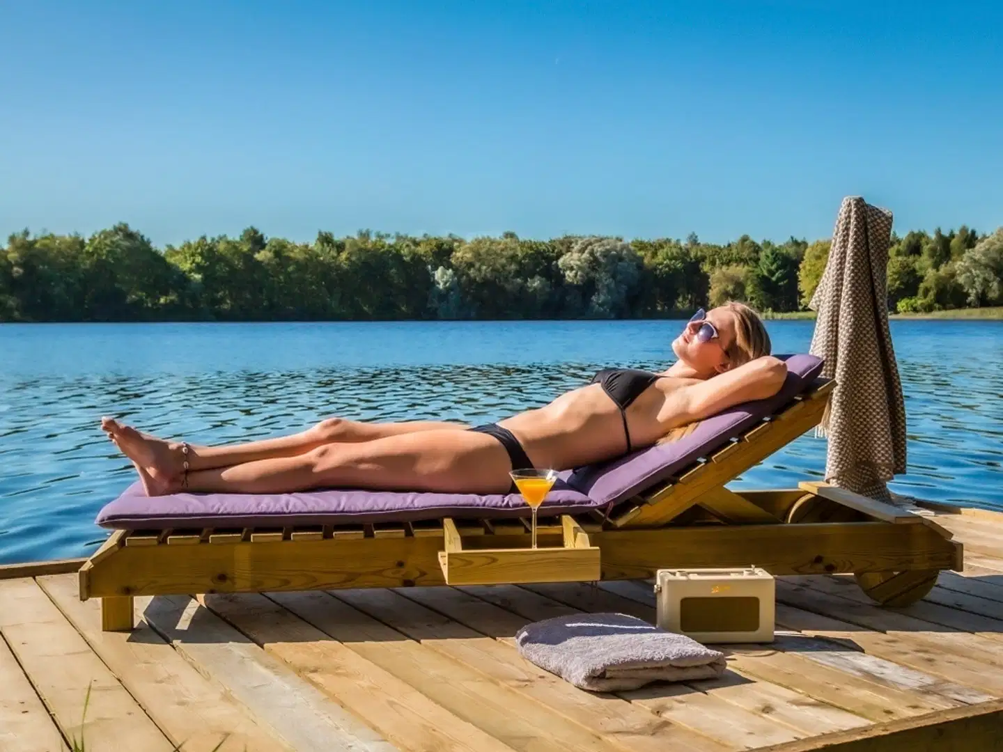 Nojata aurinkosänky 205cm, kestopuu vihreä - 3