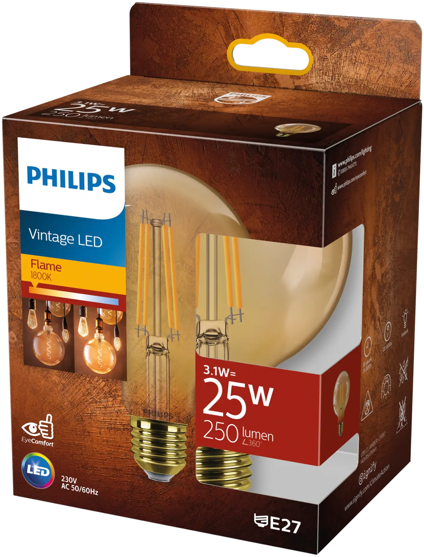 Philips LED-lamppu vintage 3.1W (25W) E27 1800K meripihkan värinen lasi - 2