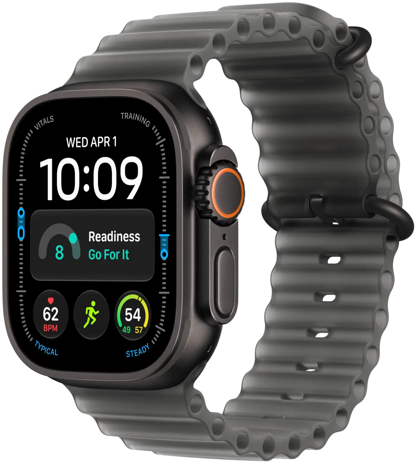 Apple Watch Ultra 4 GPS + Cellular 49 mm:n musta titaanikuori ja läpikuultavanmusta Ocean-ranneke - MJAY4KS/A - 2
