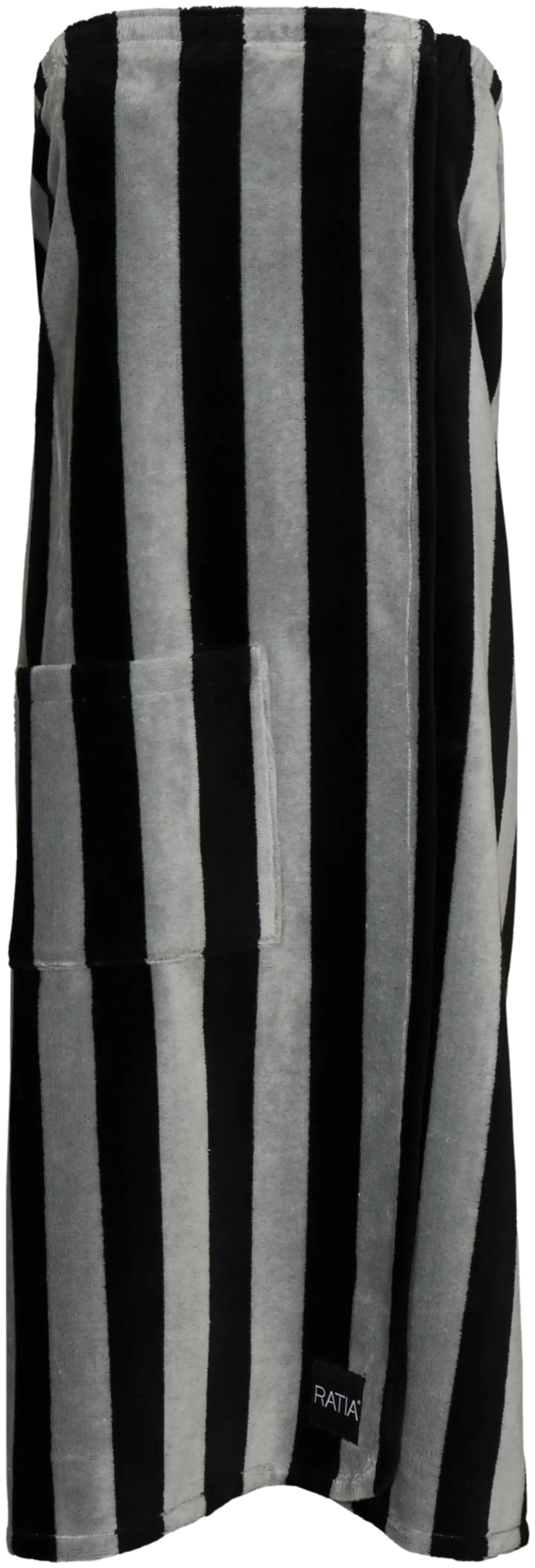 Ratia naisten kietaisupyyhe Raita velour 100x150 cm musta/harmaa - 1