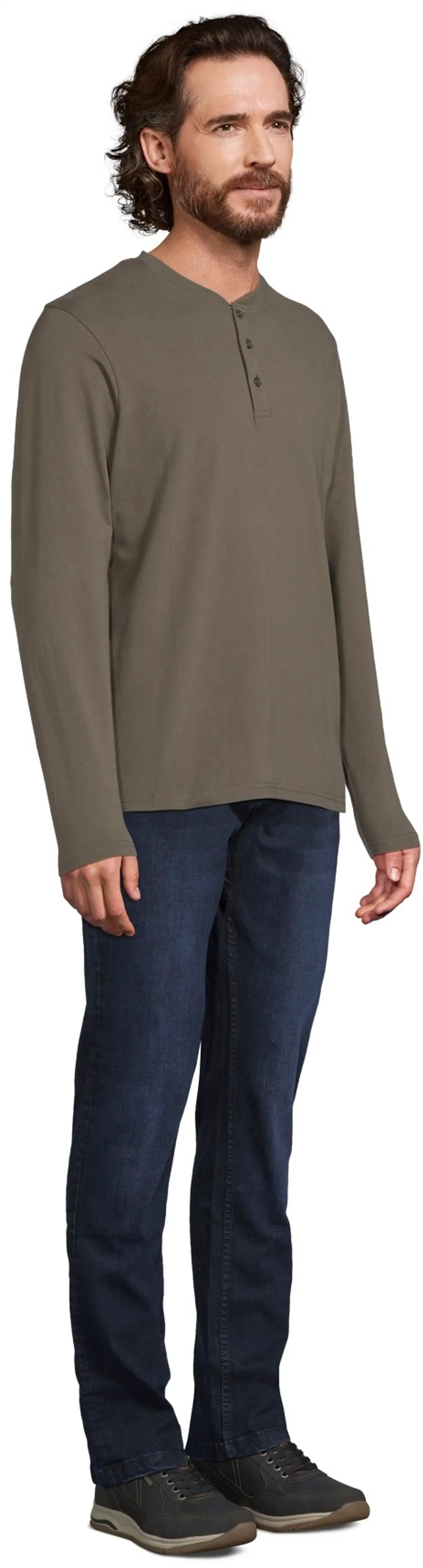 House miesten trikoopusero henley-pääntiellä 195HB28251 - Black olive - 4