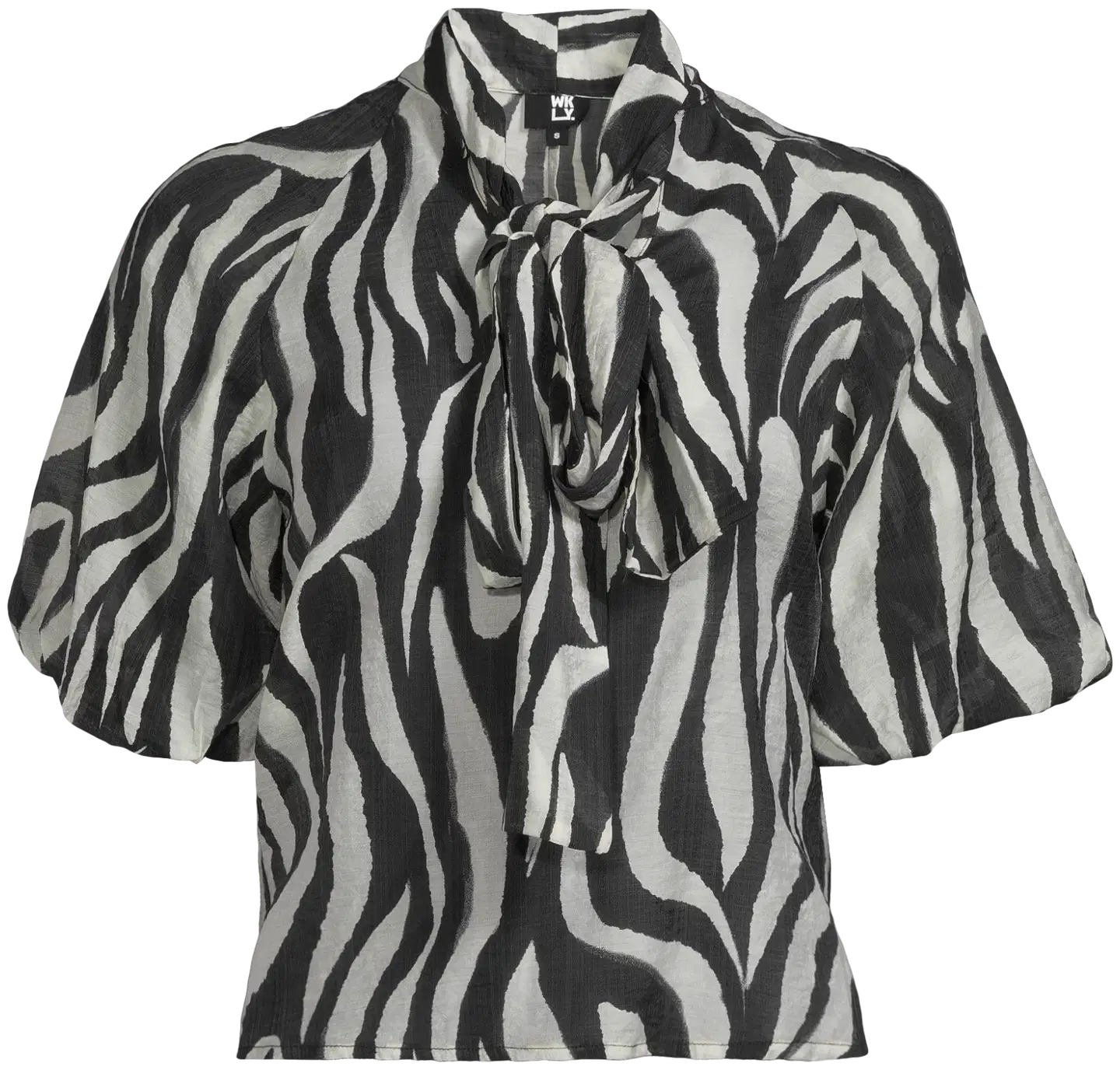 WKLY. Naisten kusosillinen pusero, rusetti ja pussihiha yksityiskohdat - Printet - 2