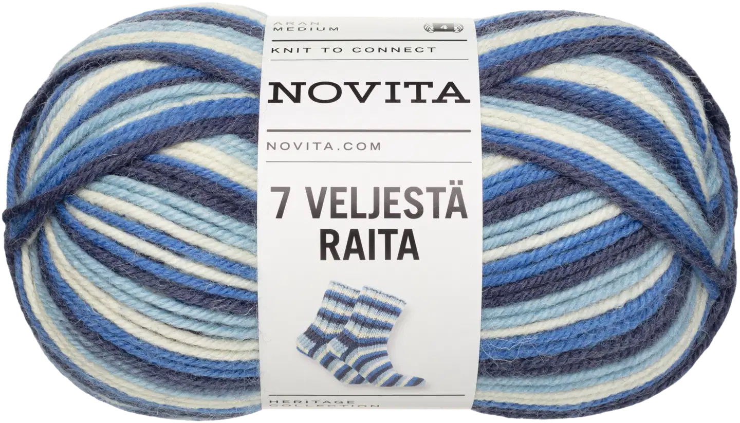 Novita lanka 7 Veljestä Raita 100g sinitaivas 984 - 1