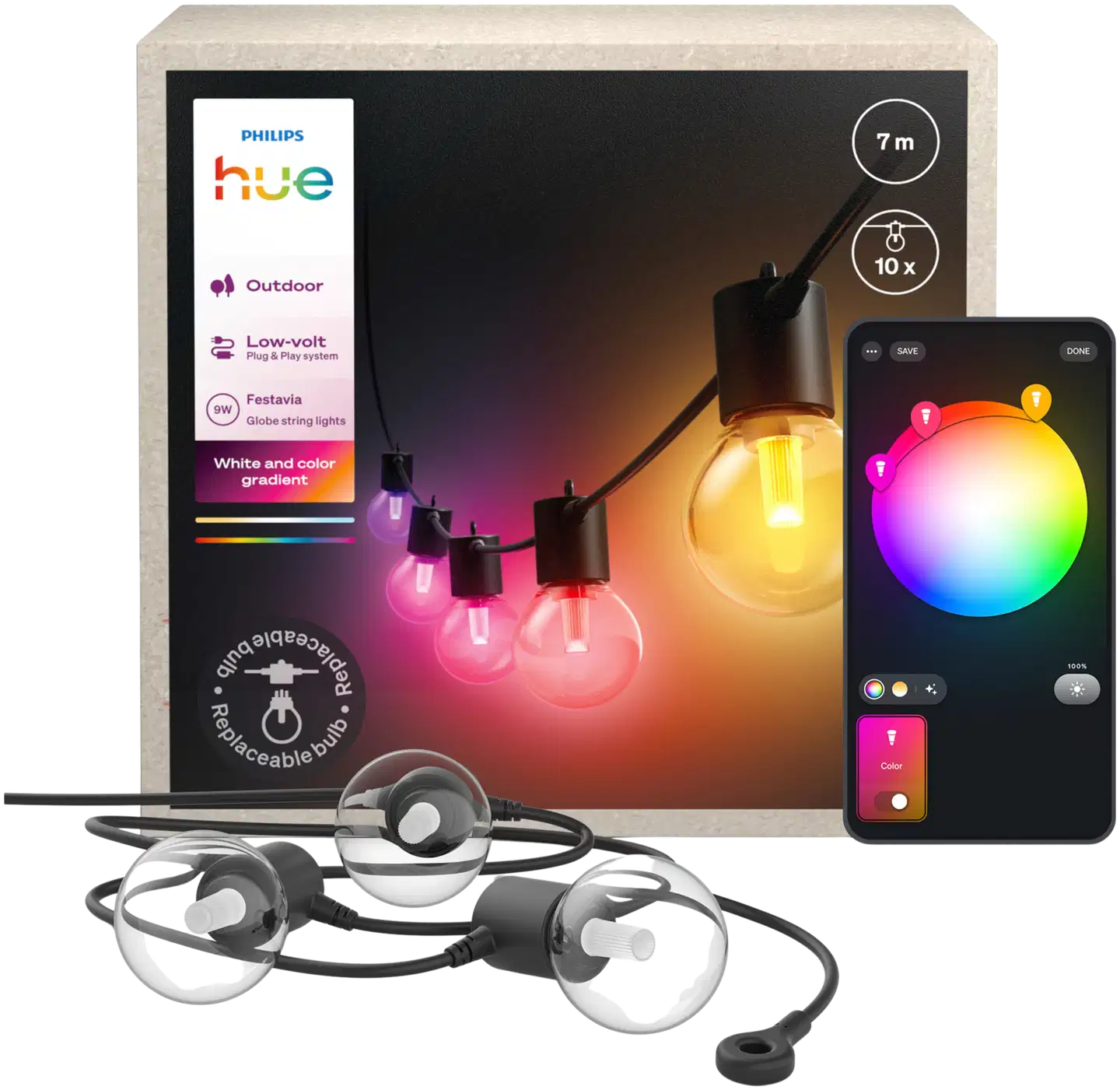 Philips Hue Festavia Globe -valosarja ulkokäyttöön 7 m - 1