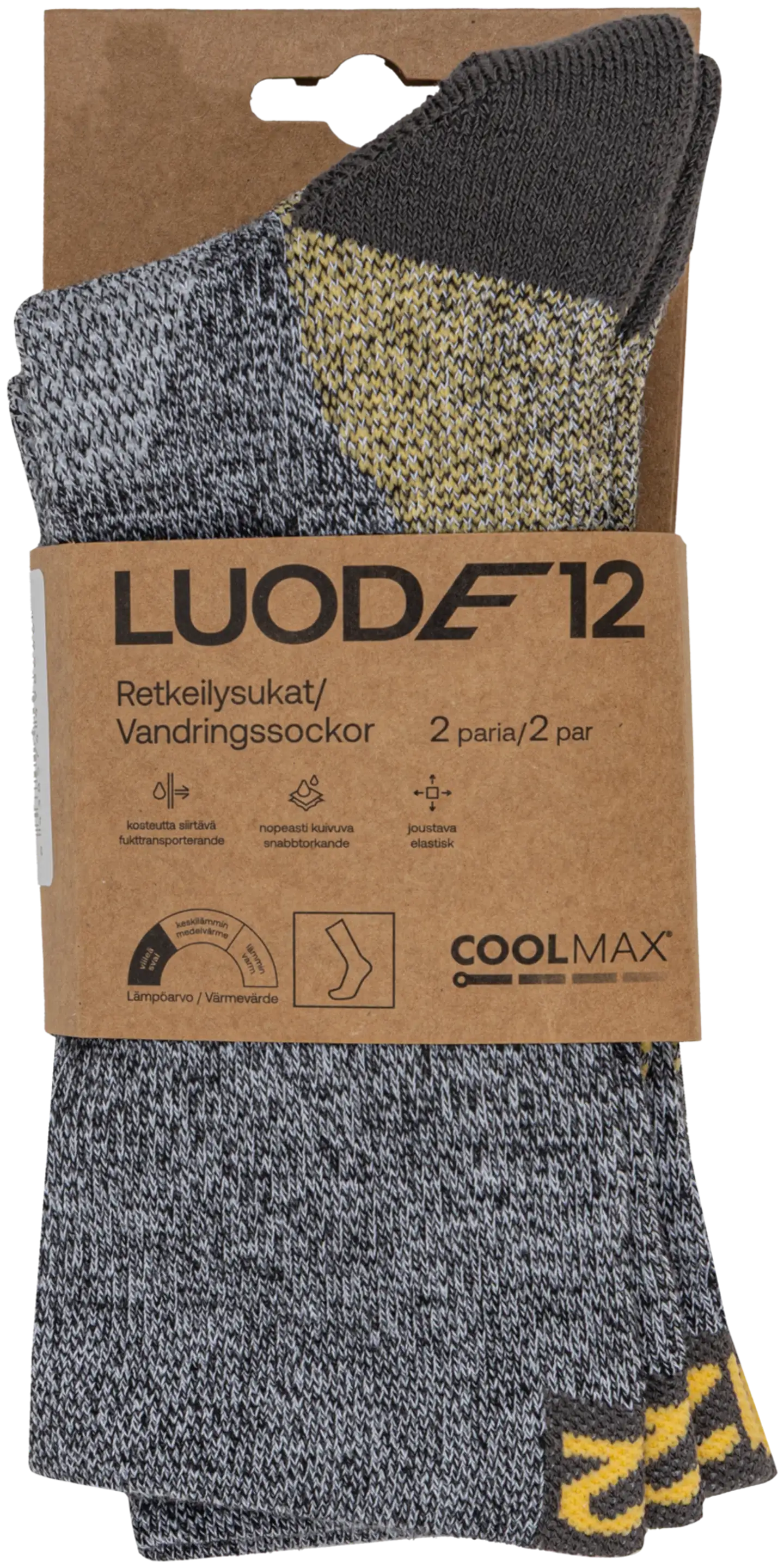 Luode12 unisex retkeilysukat 2-pack Coolmax - Yellow - 2