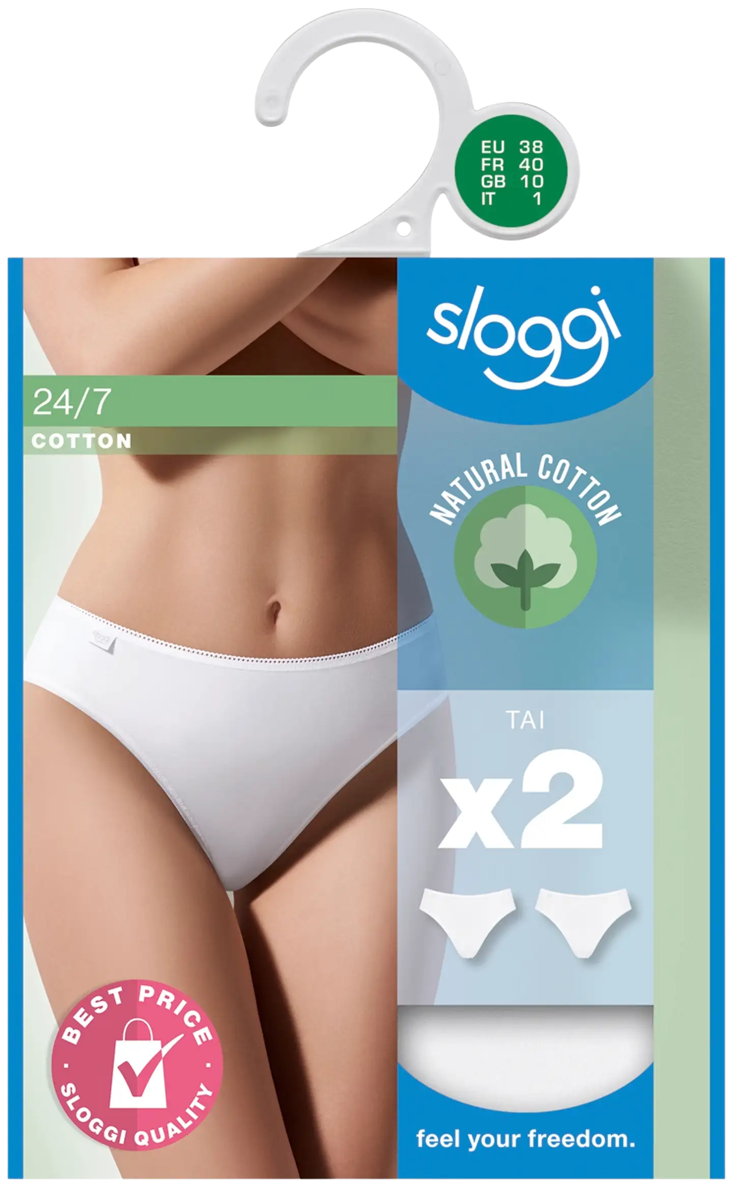 sloggi naisten Tai alushousut 24/7 Cotton 2-pack - 0003-WHITE - 2