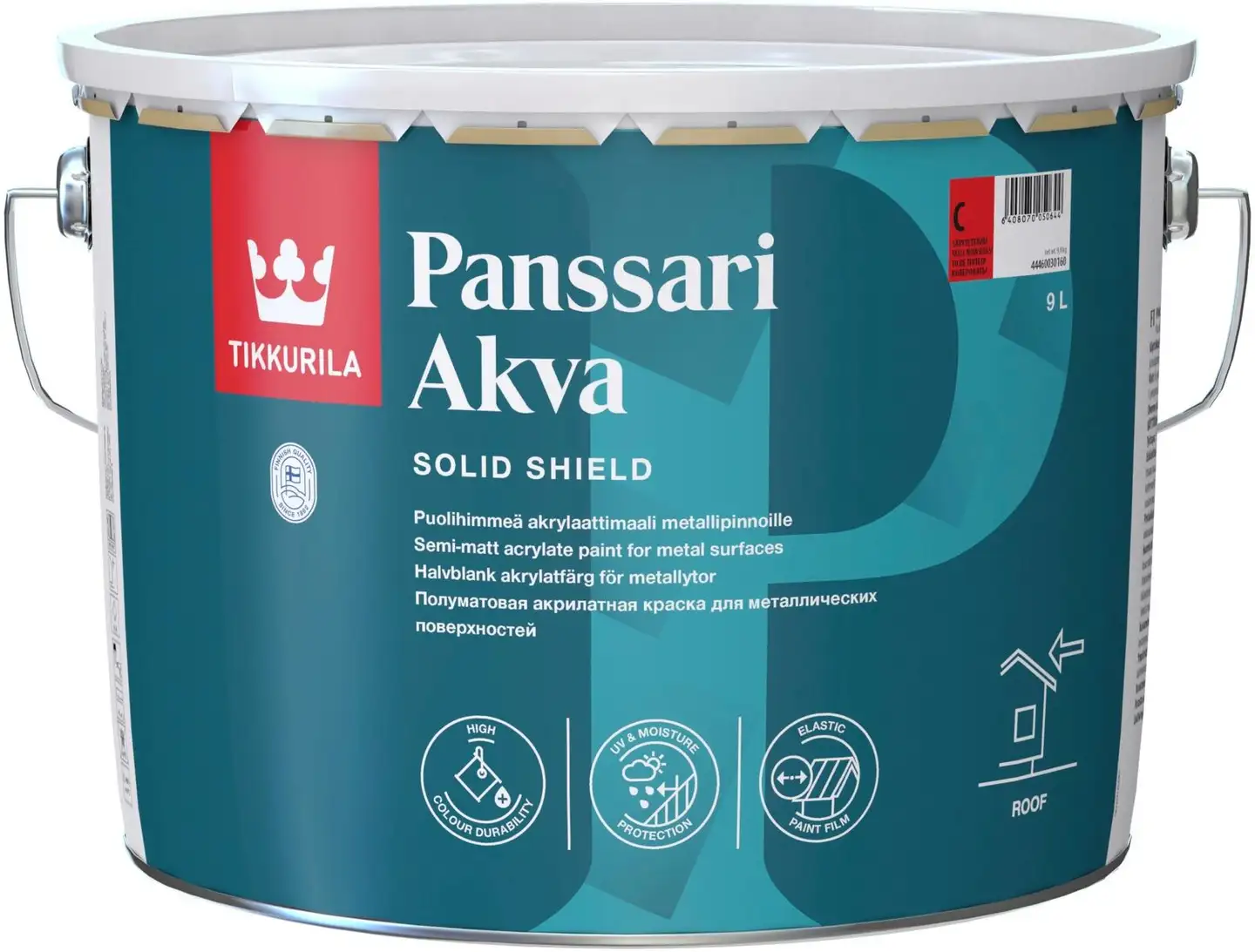 Tikkurila peltikattomaali Panssari Akva 9 l A valkoinen sävytettävissä puolihimmeä