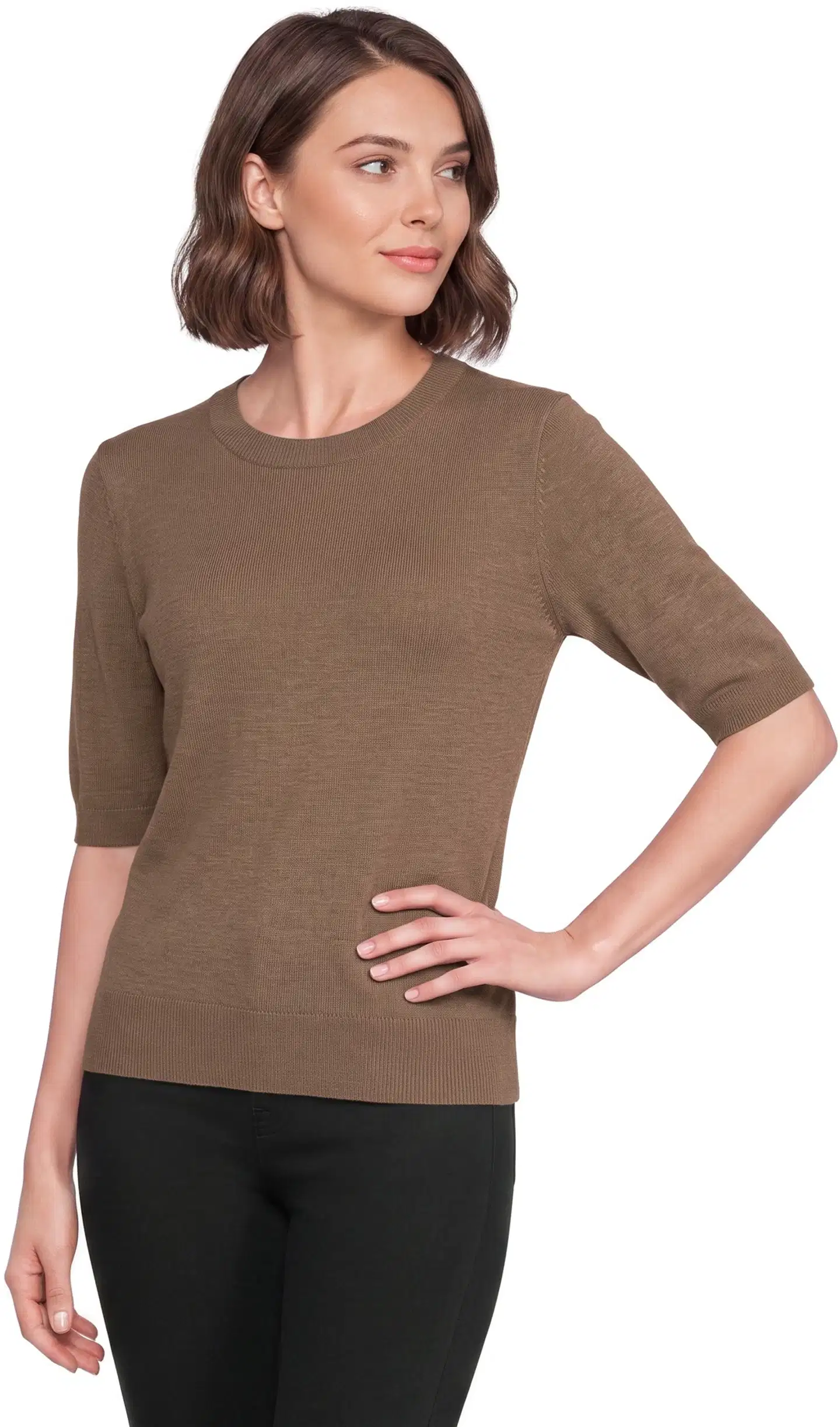 London Fog naisten lyhythihainen merinoneule 213L263601 - beige - 1