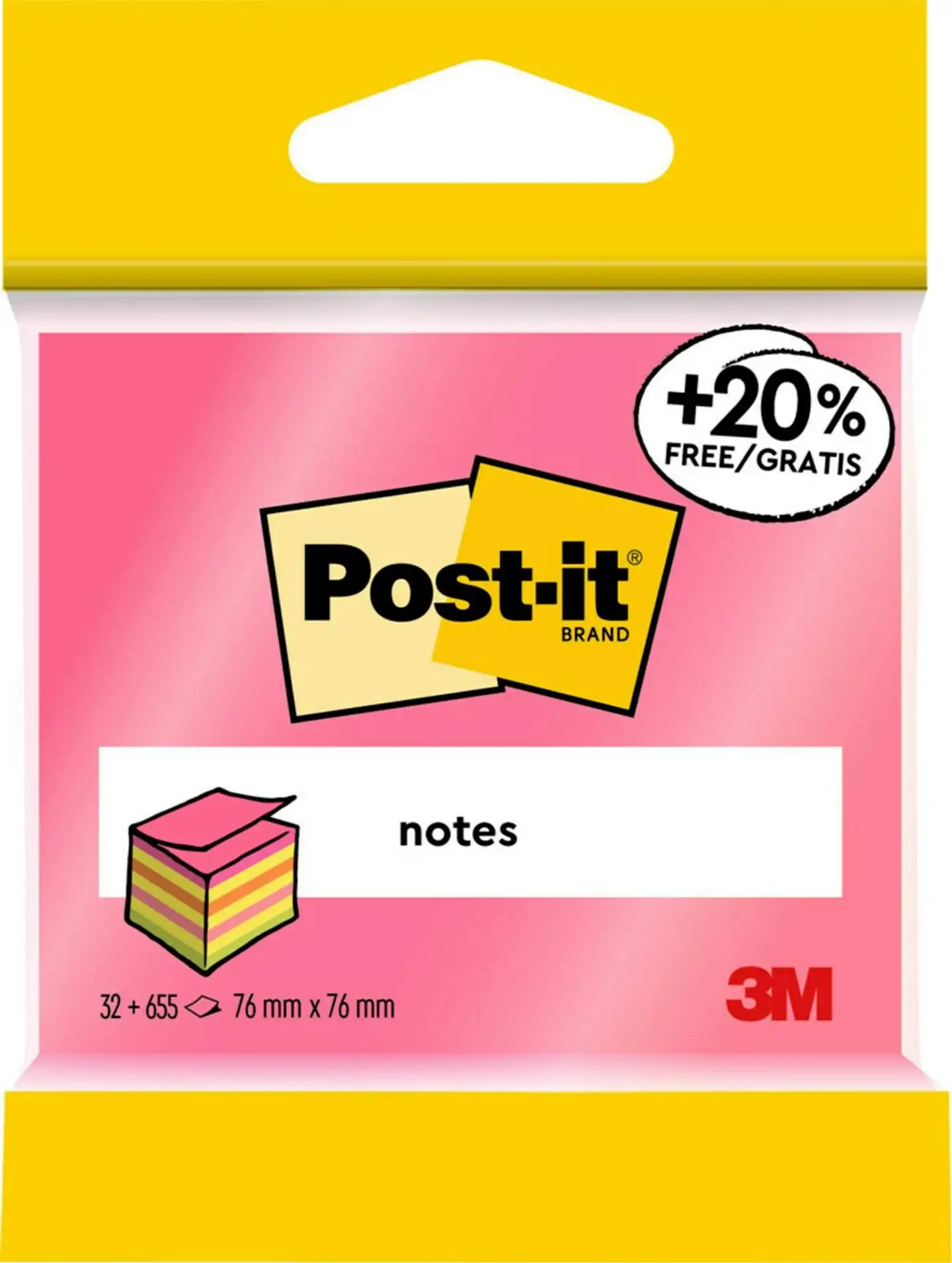 Post-it®-Viestilappukuutio, Vaaleanpunainen ja Keltainen, 76 mm x 76 mm - 1