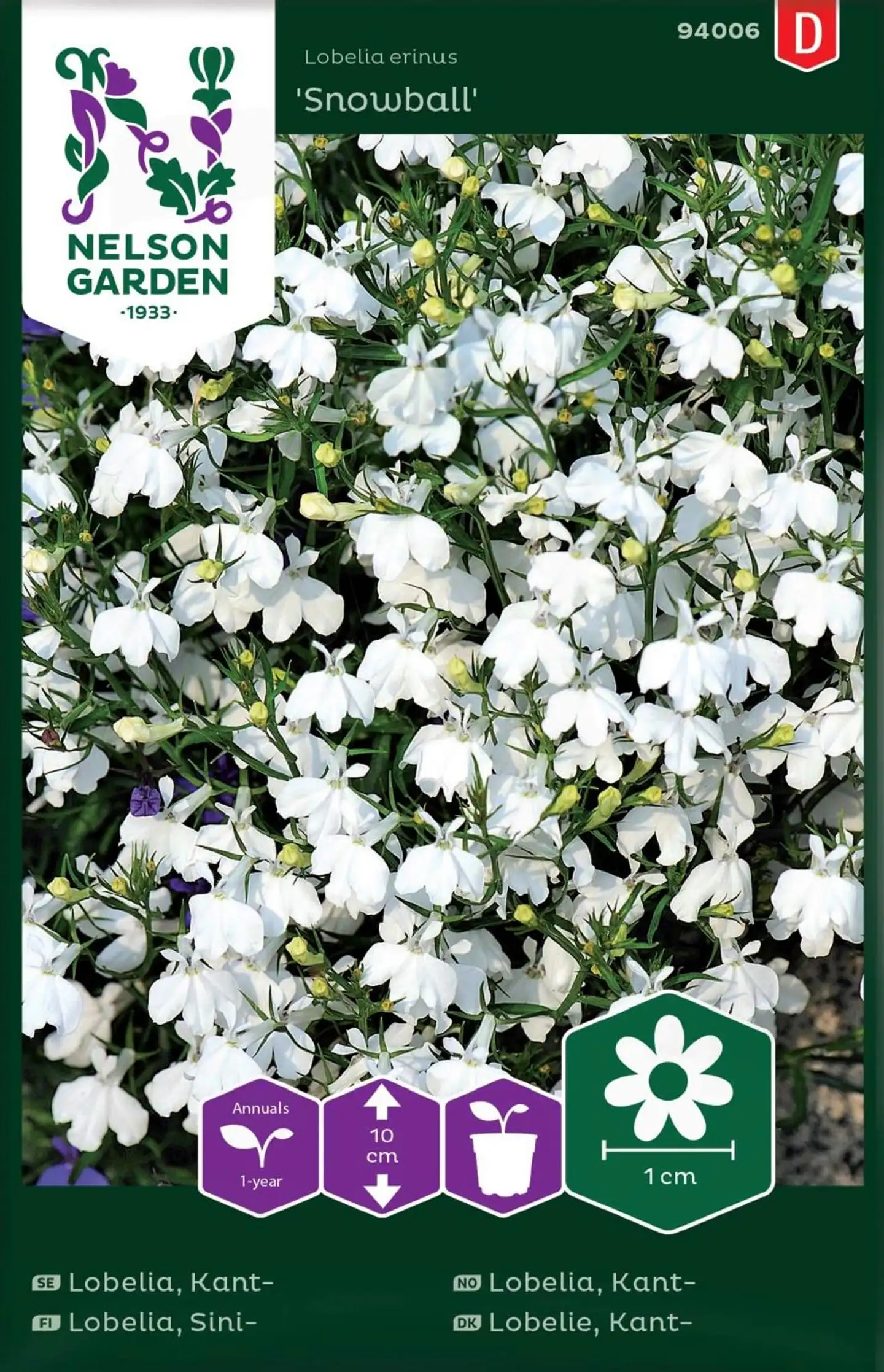 Nelson Garden Siemen Lobelia, Sini-, Snowball