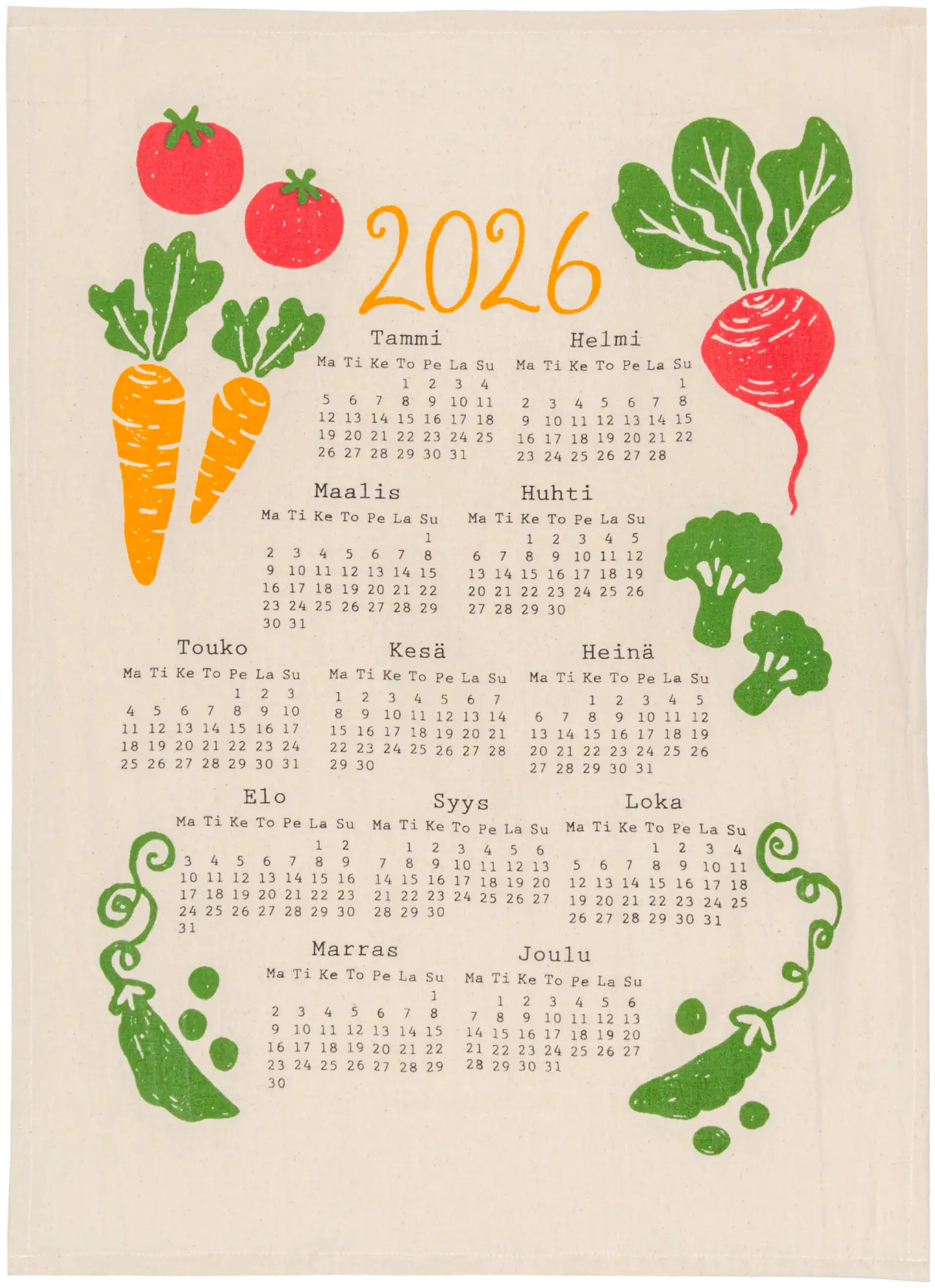 House keittiöpyyhe Kalenteri 2026 Sadonkorjuu 50x70 cm, PatternLab - 1