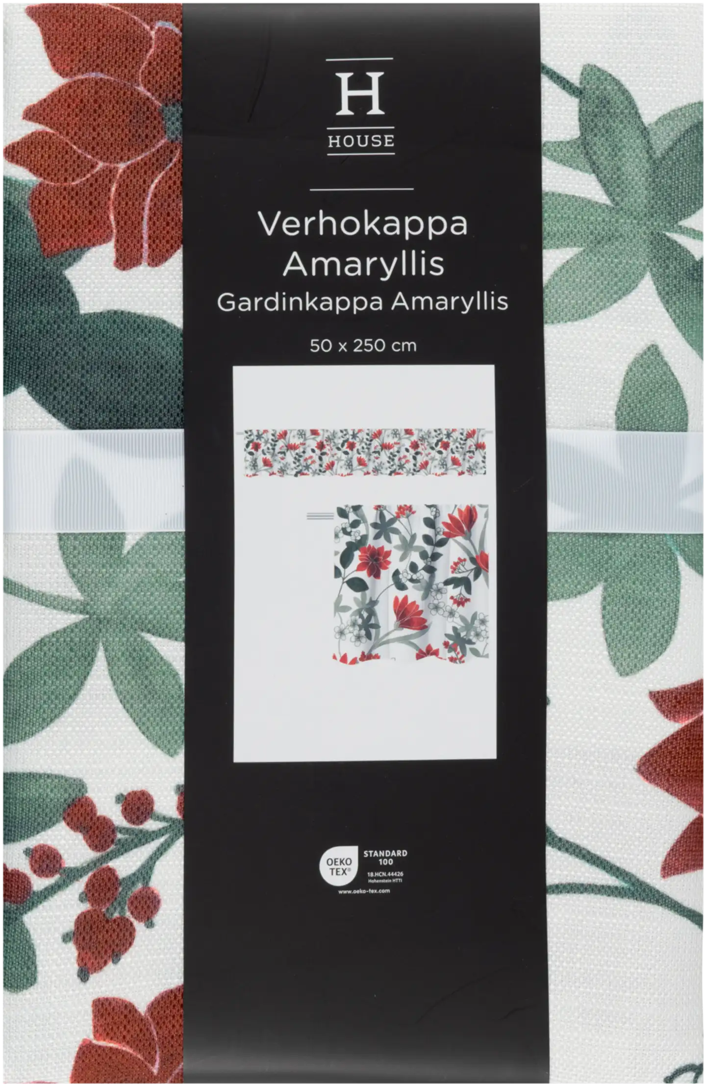 House verhokappa Amaryllis 250x50 cm valkoinen/vihreä/punainen - 1