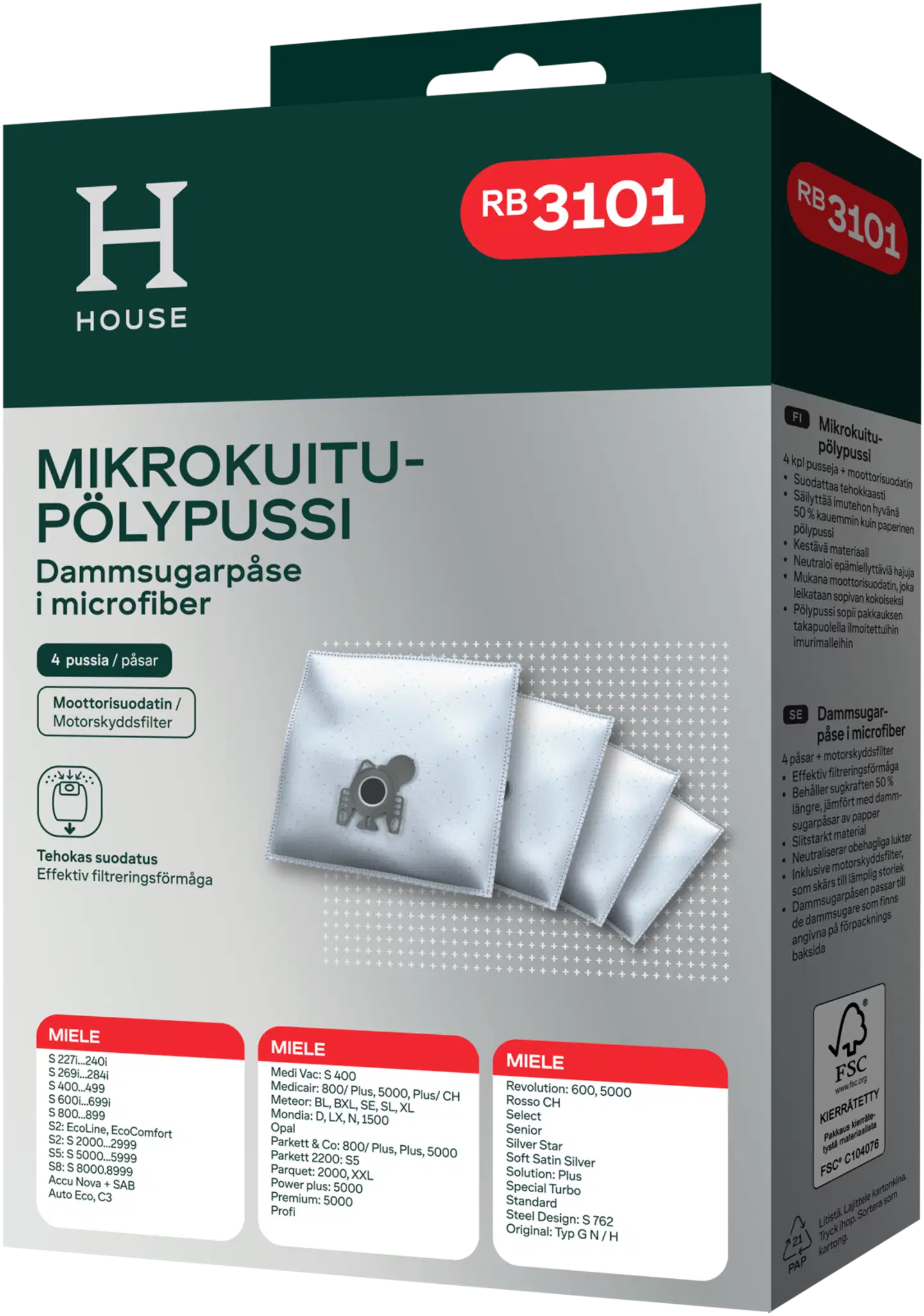 House RB3101 pölypussi 4 kpl + moottorisuodatin - 1