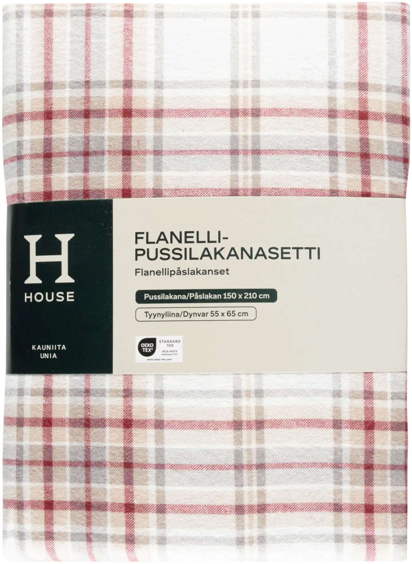 House flanellipussilakanasetti Check 150x210 cm burgundy - 3