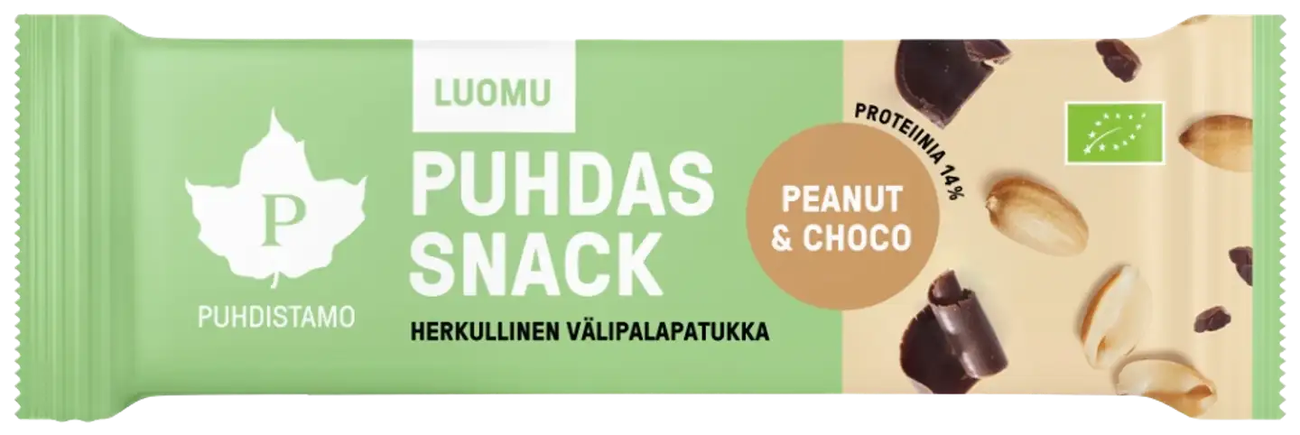 Puhdistamo Puhdas Snack Peanut & Choco, Luomu 40 g